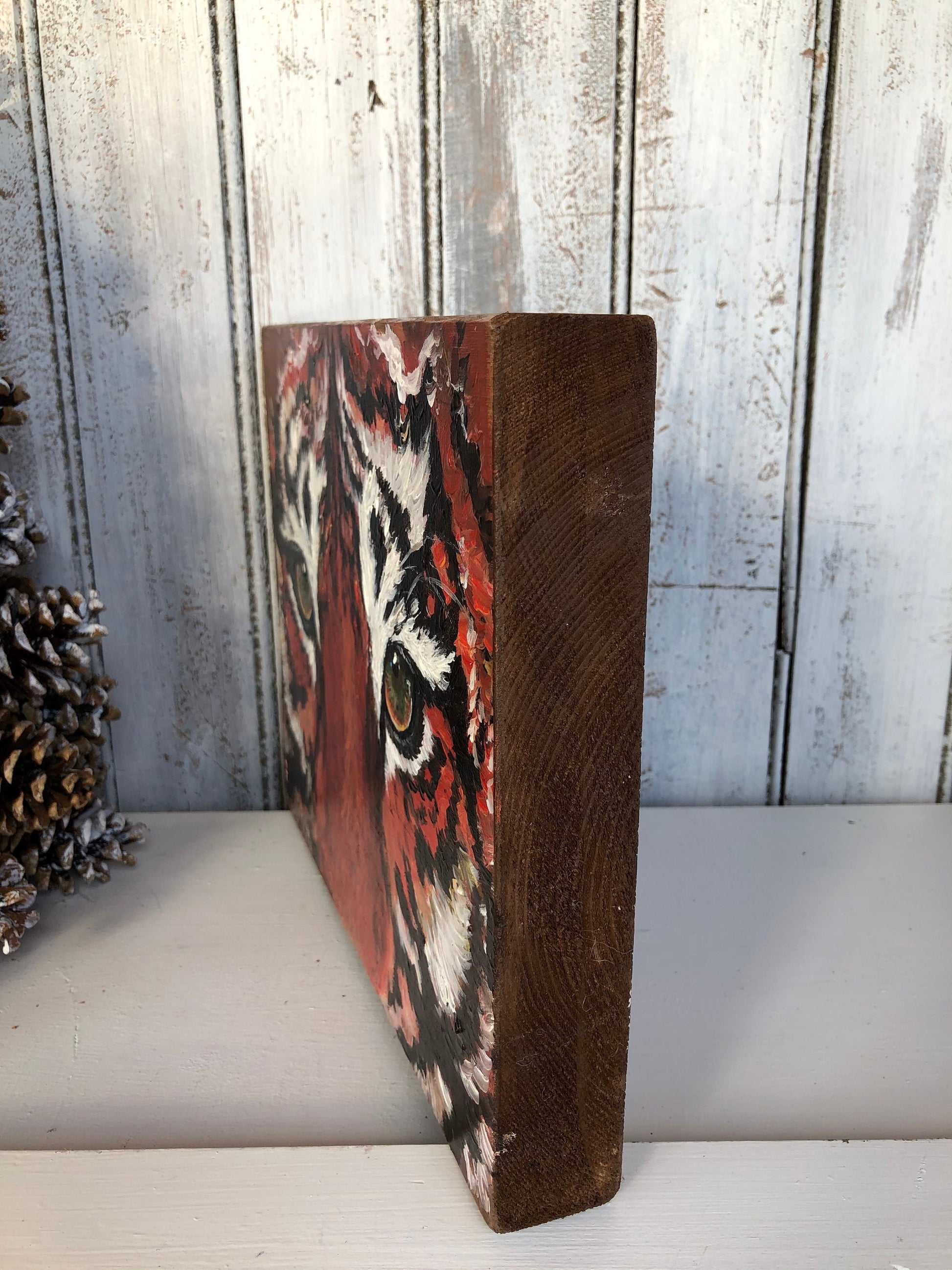 Tiger painting on Wood, Tiger art, Tiger artwork, Wild animal painting, Gift for Him, Hunter cabin decor, Animal painting, Wild animal art