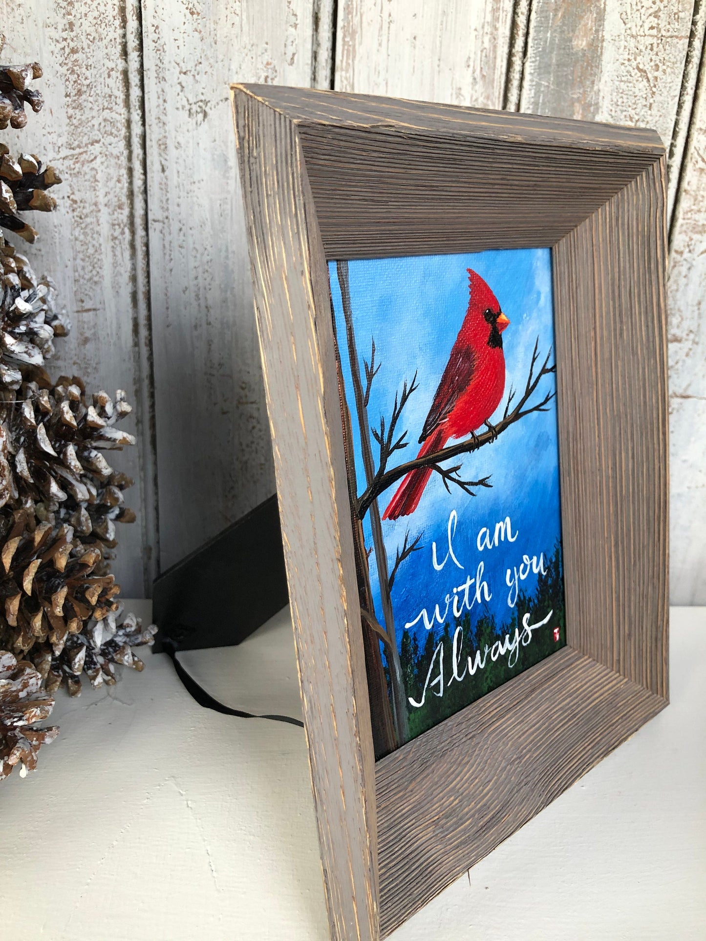 Hand Painted Cardinal Memorial Gift: Framed Acrylic Painting