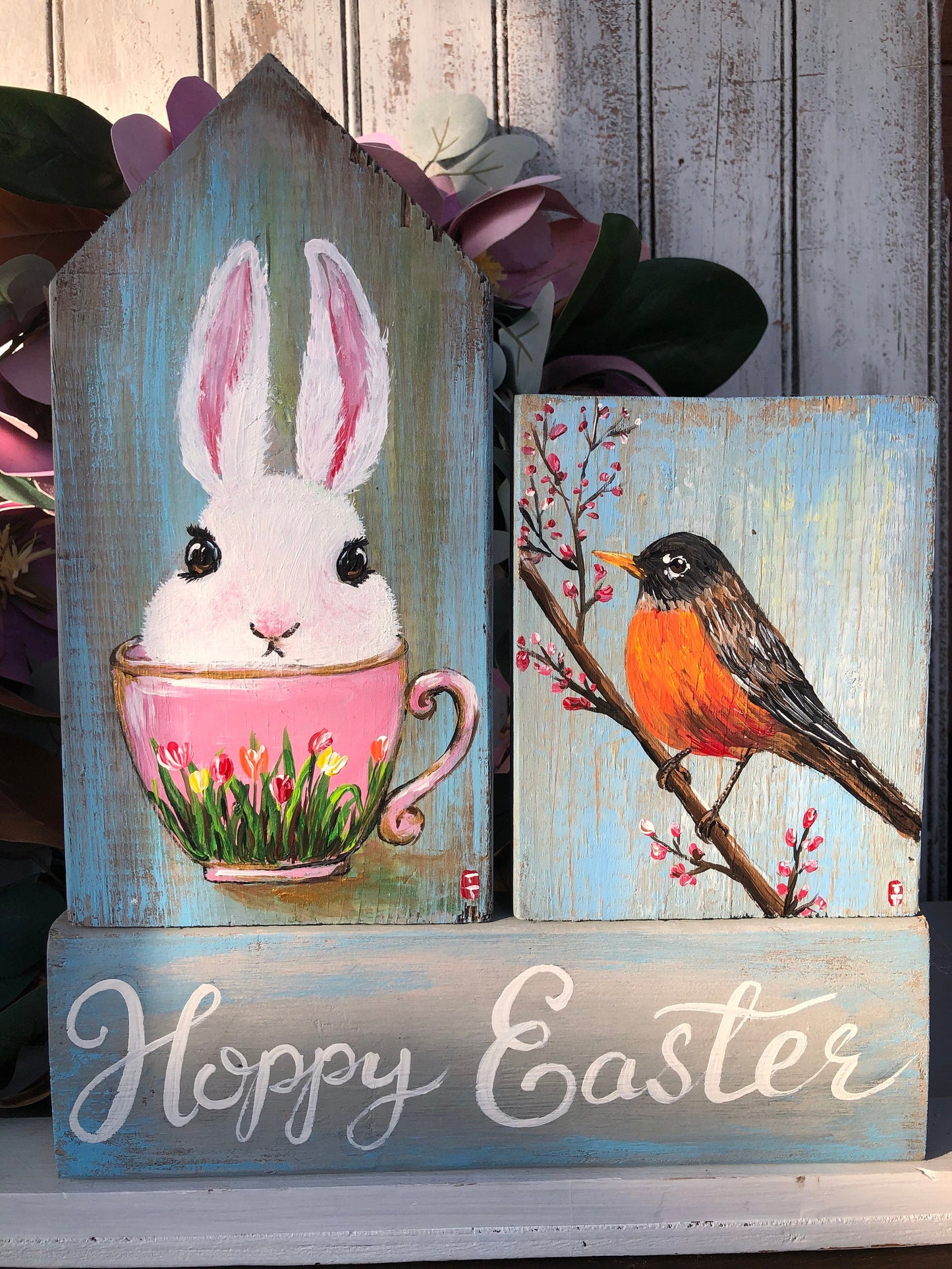 Easter decor, Easter bunny decor, Easter decorations farmhouse, Easter tiered tray decor, Happy Easter sign, Spring decor, Farmhouse spring (Happy Easter Sign Set of 3)