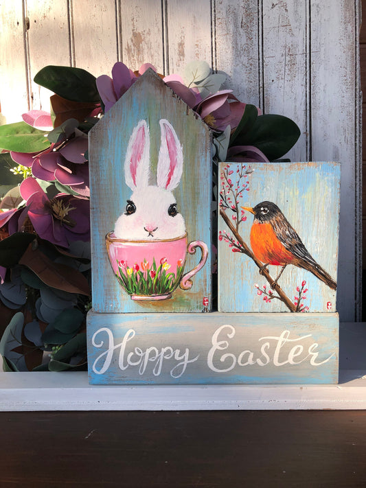 Easter decor, Easter bunny decor, Easter decorations farmhouse, Easter tiered tray decor, Happy Easter sign, Spring decor, Farmhouse spring (Happy Easter Sign Set of 3)