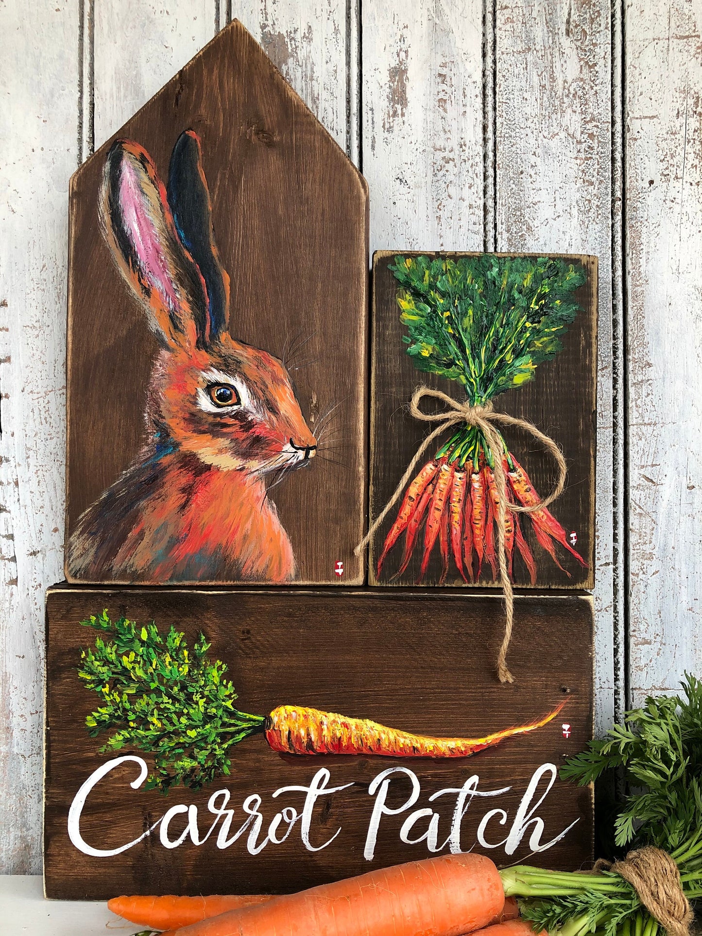Easter decor, Easter bunny decor, Easter decorations farmhouse, Easter tiered tray decor, Happy Easter sign, Spring decor, Farmhouse spring (Carrot Patch Set of 3)