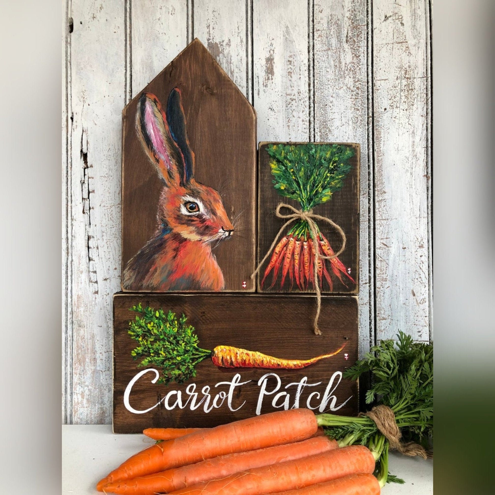 Easter decor, Easter bunny decor, Easter decorations farmhouse, Easter tiered tray decor, Happy Easter sign, Spring decor, Farmhouse spring (Carrot Patch Set of 3)