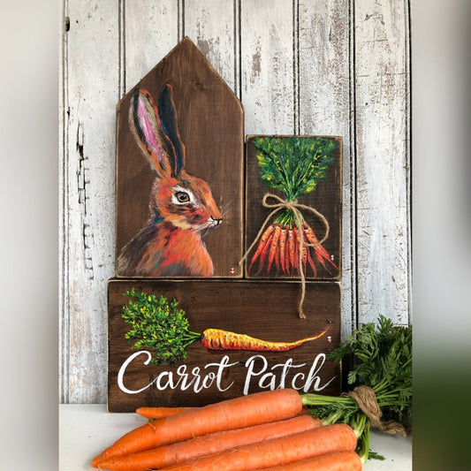 Easter decor, Easter bunny decor, Easter decorations farmhouse, Easter tiered tray decor, Happy Easter sign, Spring decor, Farmhouse spring (Carrot Patch Set of 3)
