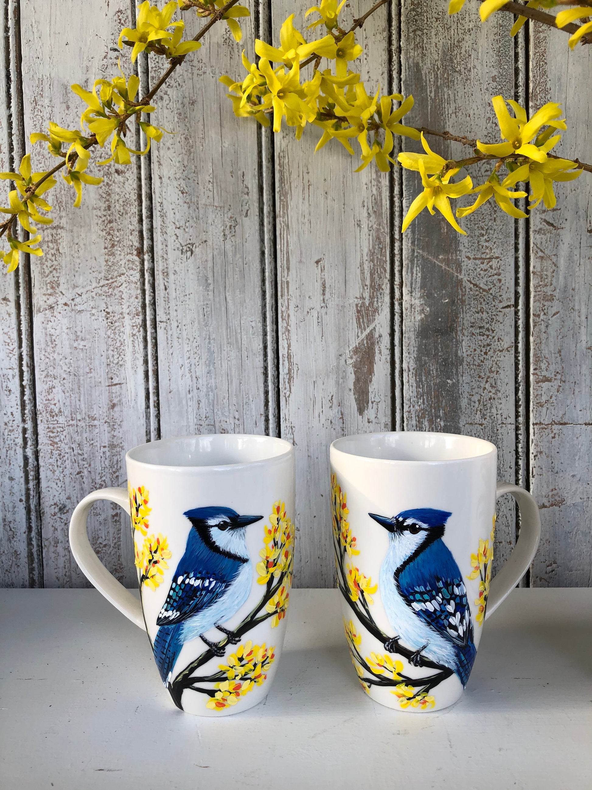 Hand-Painted Blue Jay Mug, Unique Bird Art Coffee Cup, Canada Bird