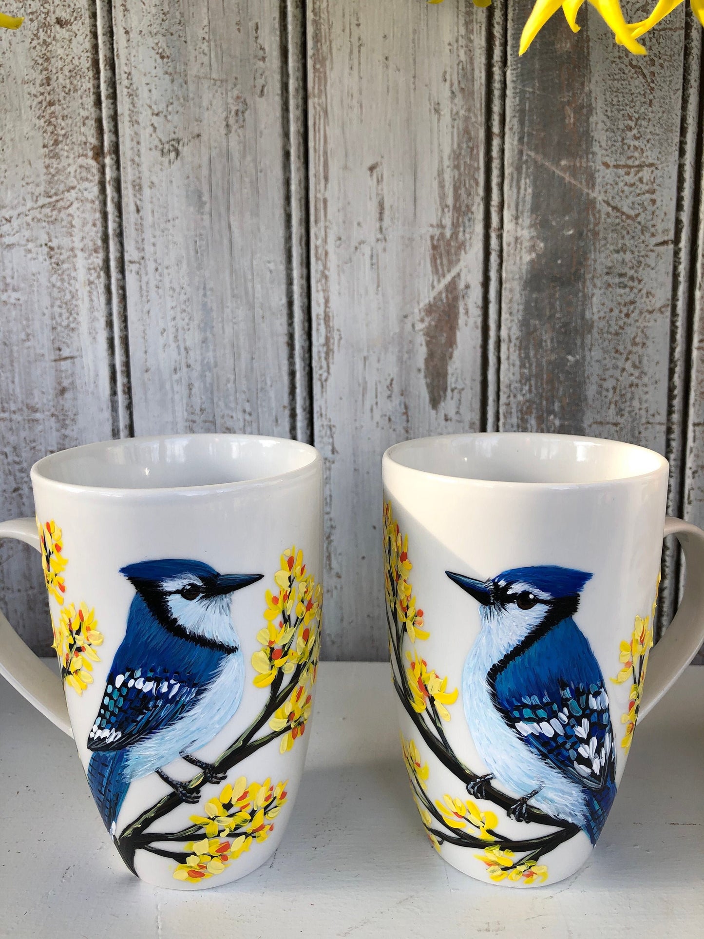 Hand-Painted Blue Jay Mug, Unique Bird Art Coffee Cup, Canada Bird