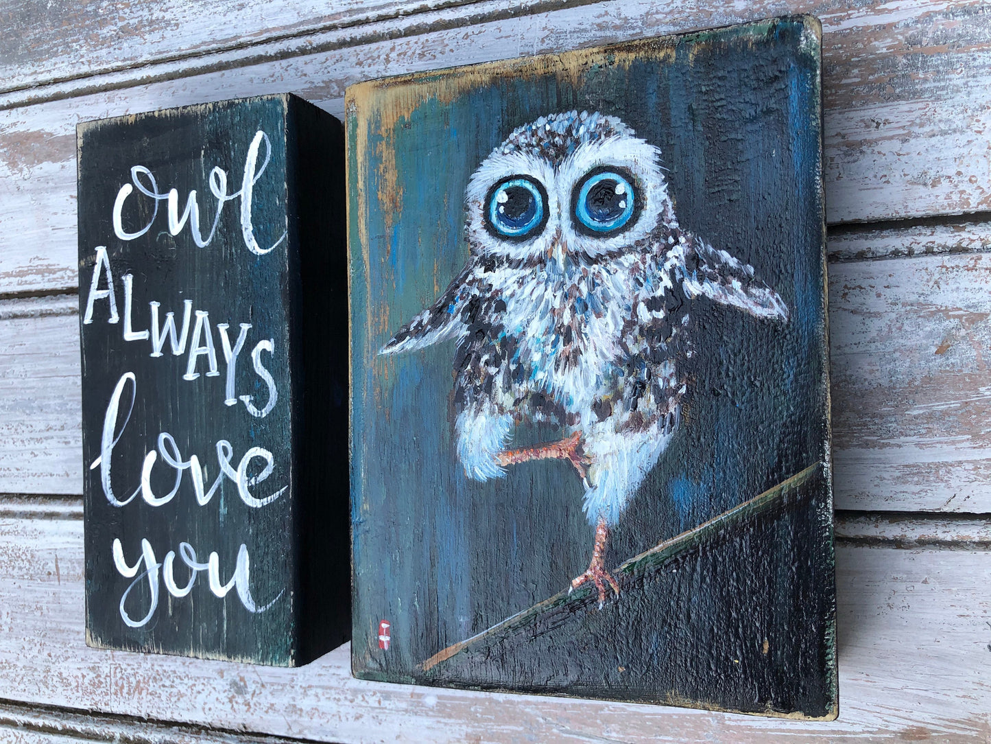 Owl gifts, Owl decor, Owl art, Owl decoration, Owl wall art, Owl painting, Original Owl painting, Owl lover, Owl wall decor, Owl wood sign (Set of 2 - Owl 1)