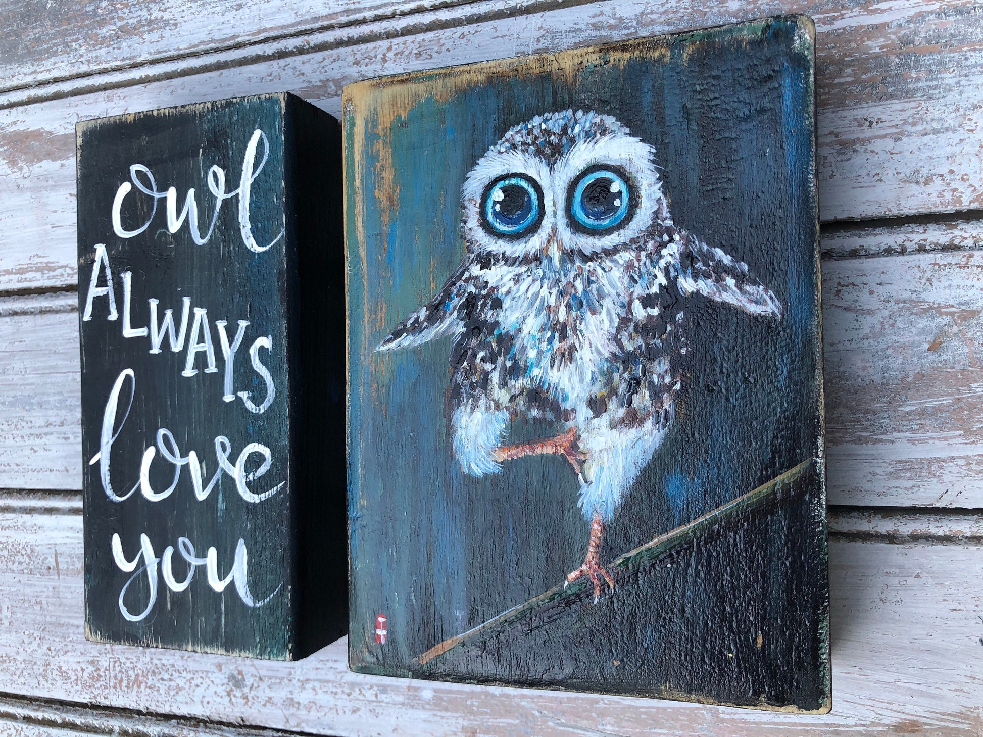 Owl gifts, Owl decor, Owl art, Owl decoration, Owl wall art, Owl painting, Original Owl painting, Owl lover, Owl wall decor, Owl wood sign (Set of 2 - Owl 1)