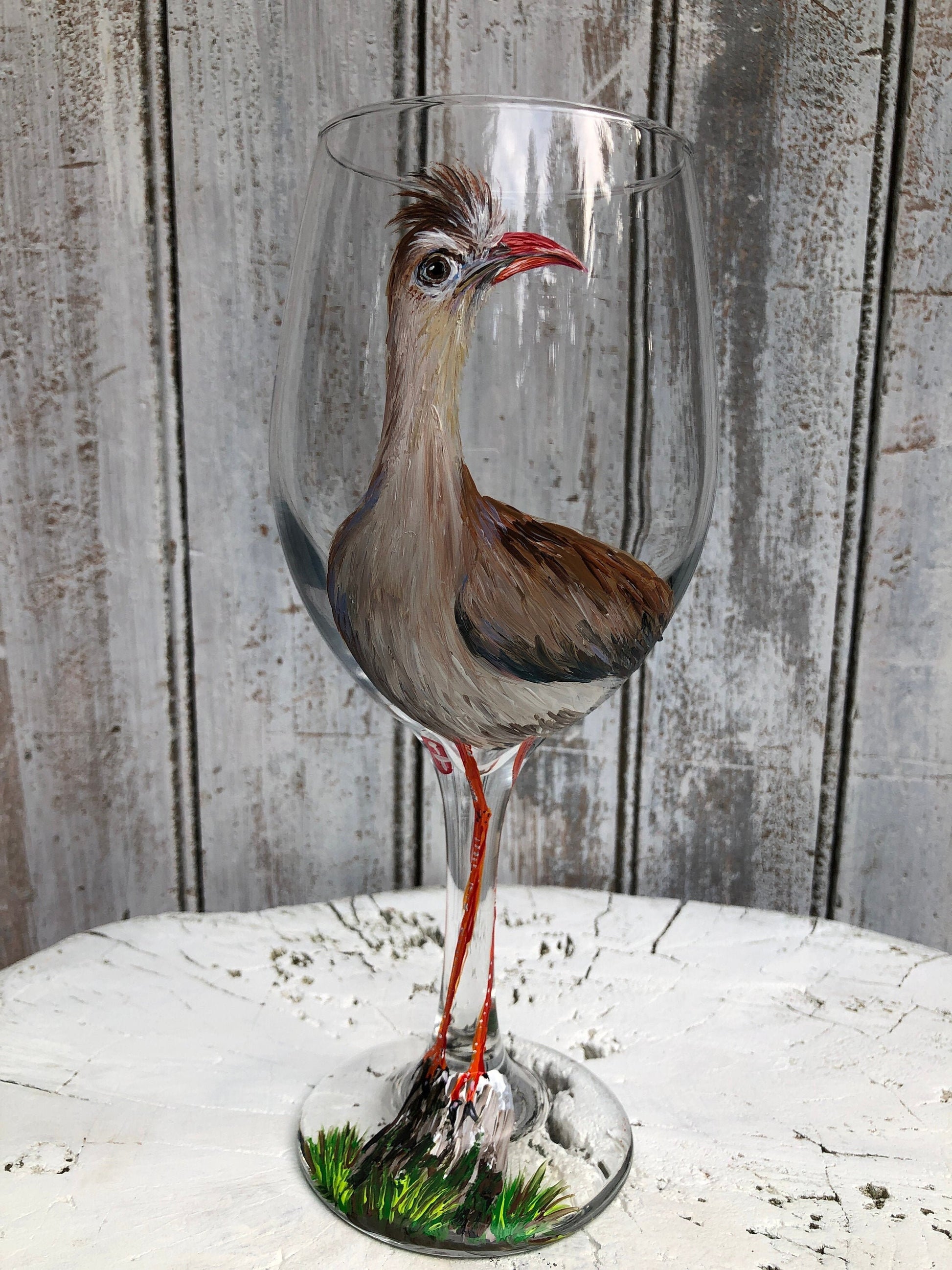 Hand-Painted Bird Wine Glass: Personalized Avian Art