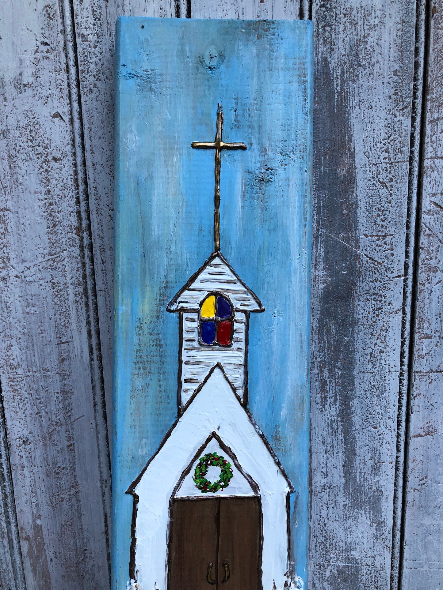 Church painting on wood, Church decor, Christmas decor, Christmas church, Rustic Christmas decor, Church artwork, Church art