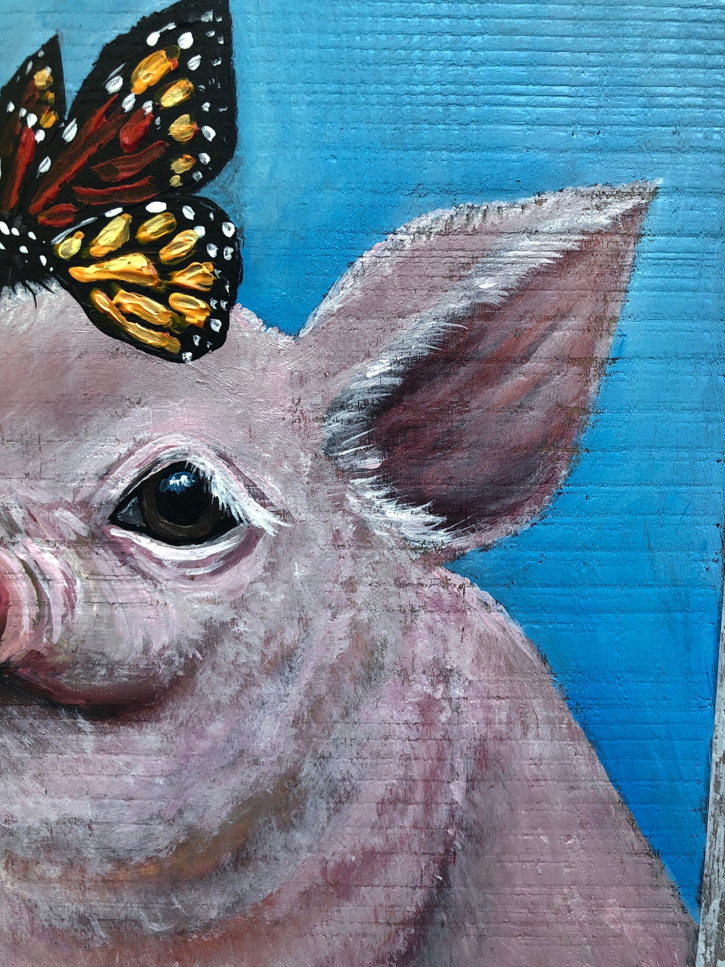 Original Pink Pig Painting on Wood: Farmhouse Kitchen Decor
