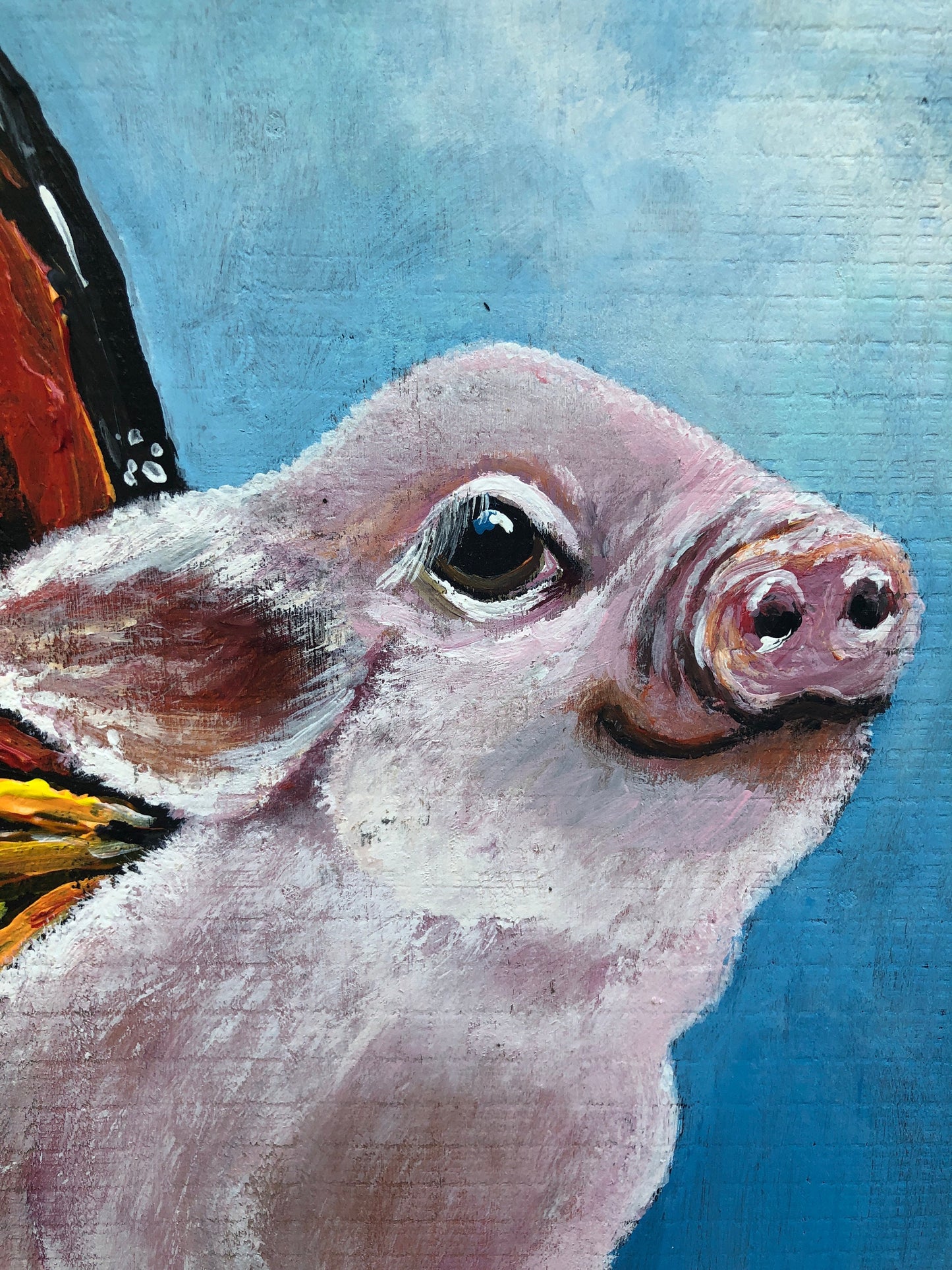 Original Pig Painting: Farmhouse Butterfly Pig Art on Wood