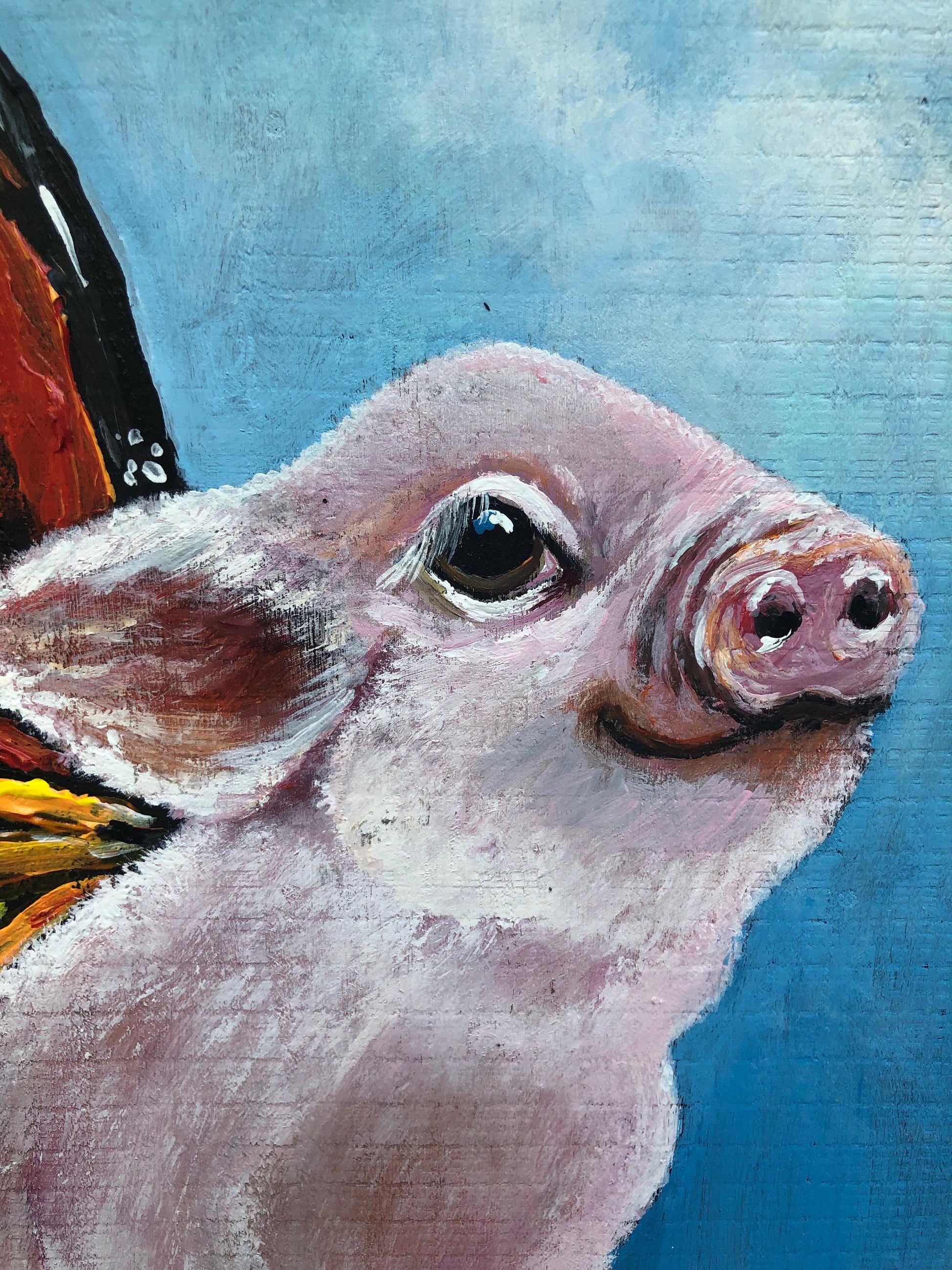 Original Pig Painting: Farmhouse Butterfly Pig Art on Wood