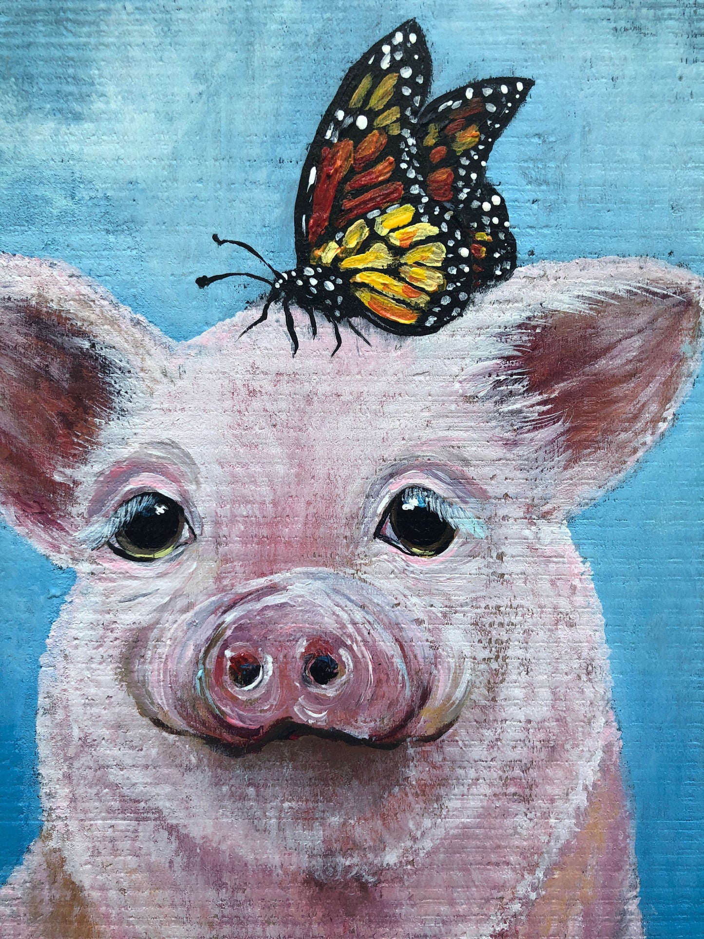 Original Pig Painting on Wood: Farmhouse Piggy Wall Art