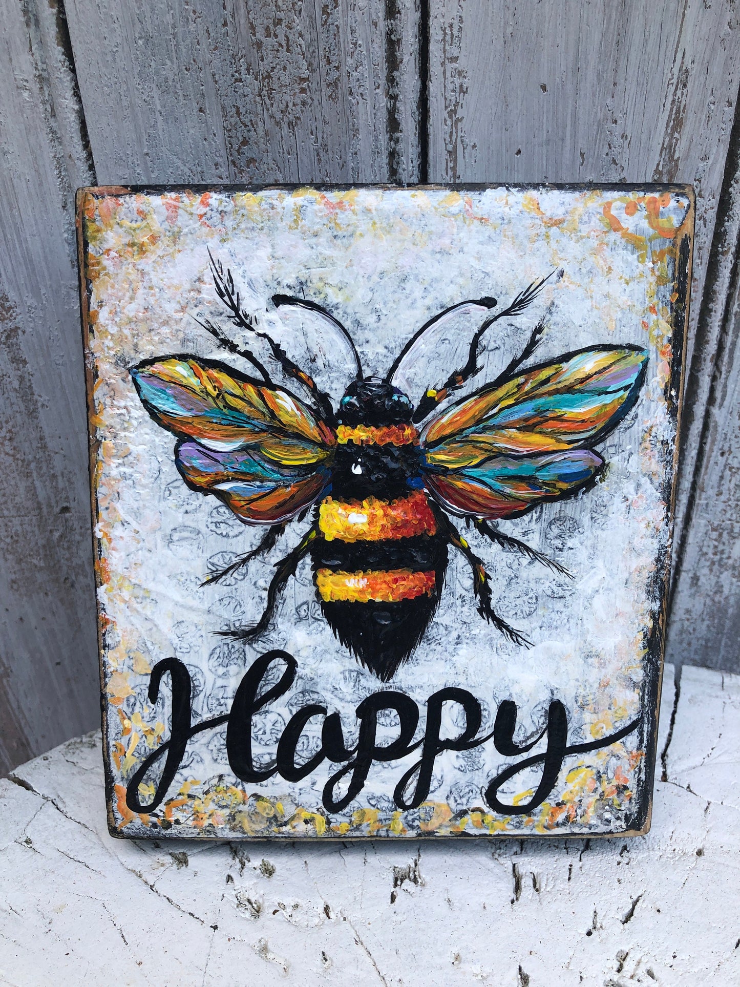 Be happy sign, bee happy, Bee painting, Bee decor, Bee decorations, farmhouse decor, Happy decor, Bee art, Bee happy sign, Bee artwork