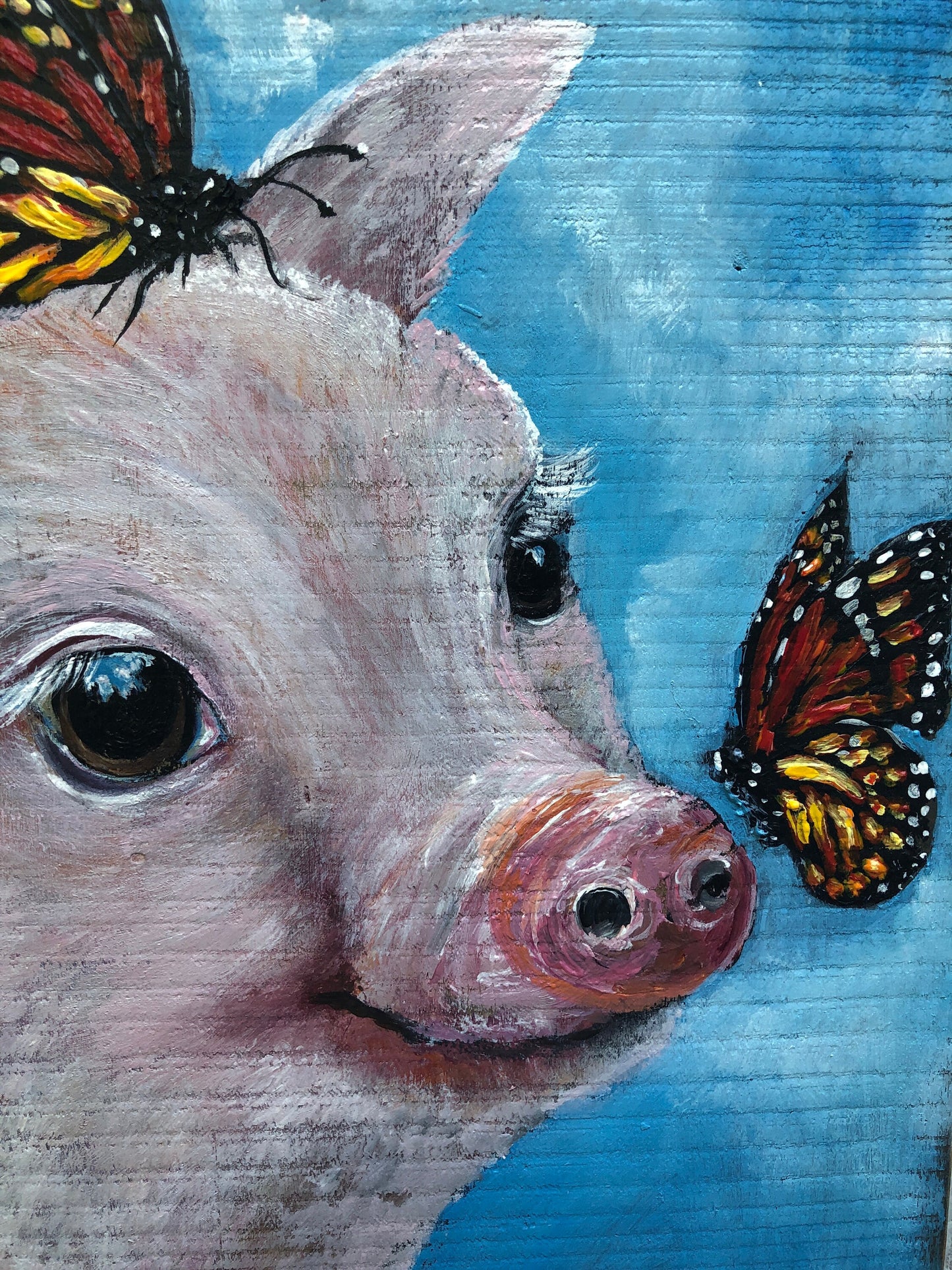Original Pig Painting on Wood: Farmhouse Animal Art