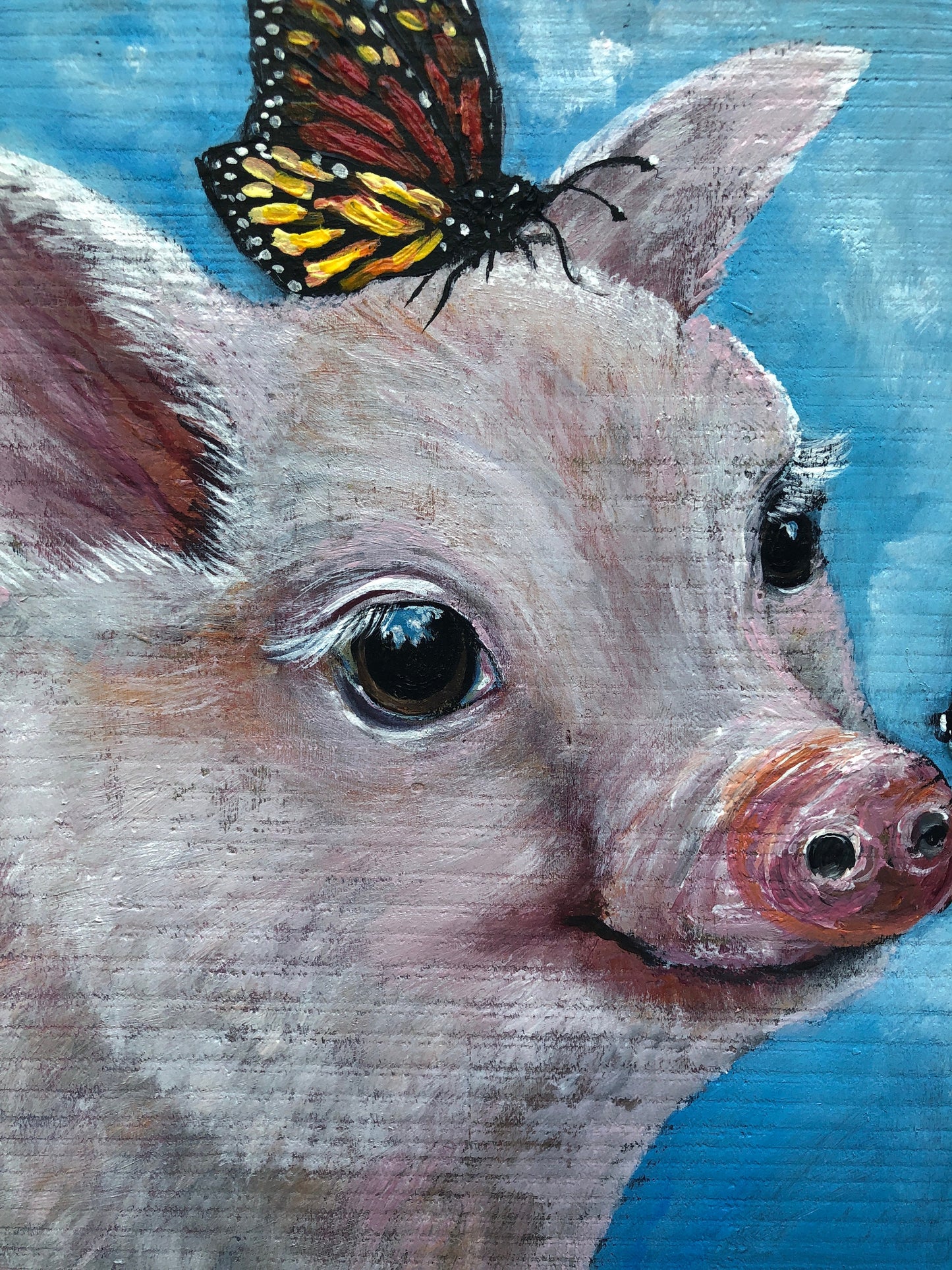 Original Pig Painting on Wood: Farmhouse Animal Art