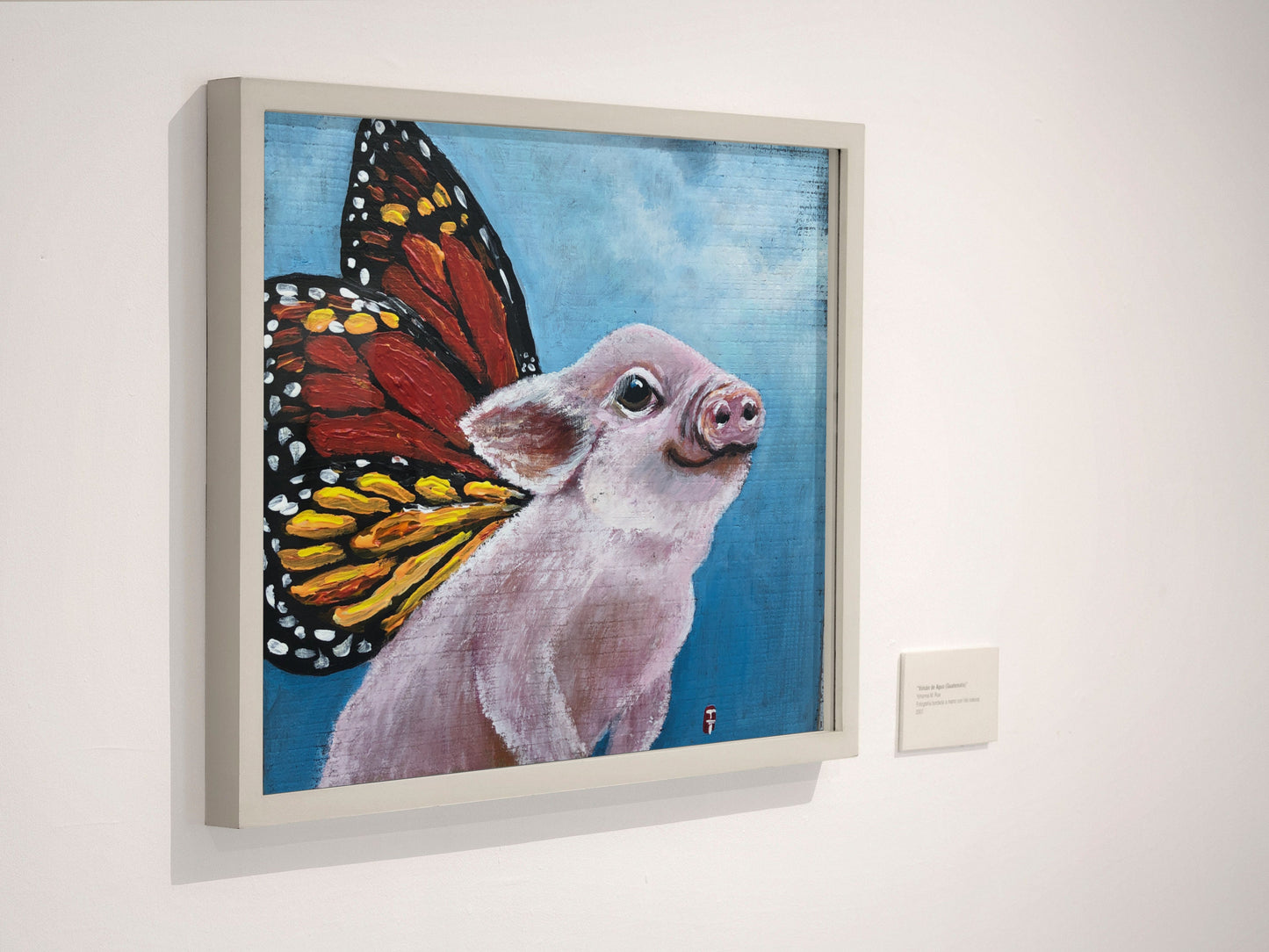 Original Pig Painting: Farmhouse Butterfly Pig Art on Wood