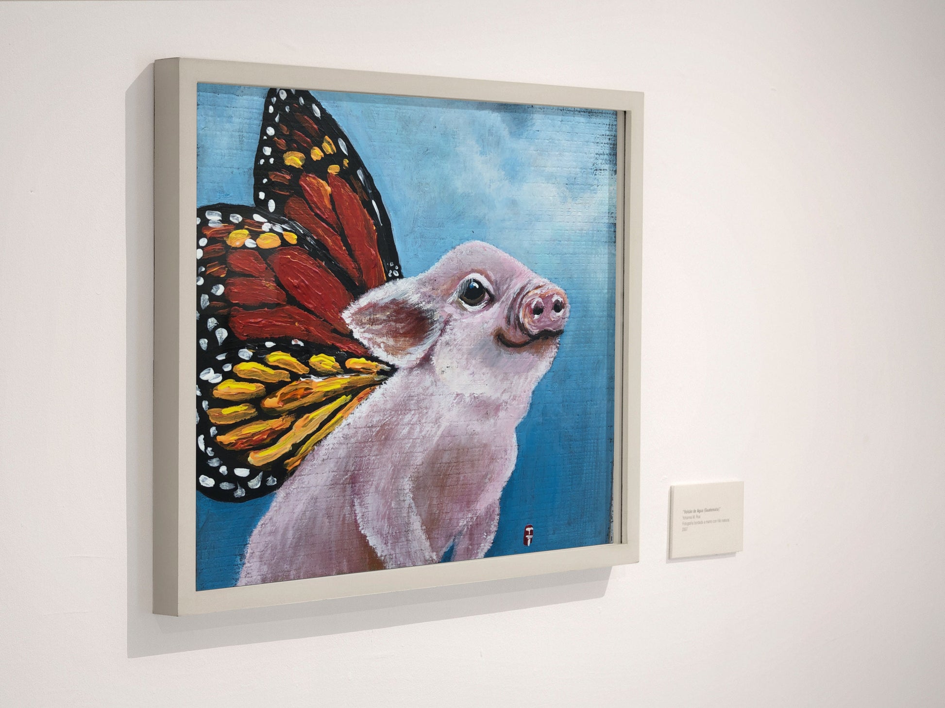 Original Pig Painting: Farmhouse Butterfly Pig Art on Wood