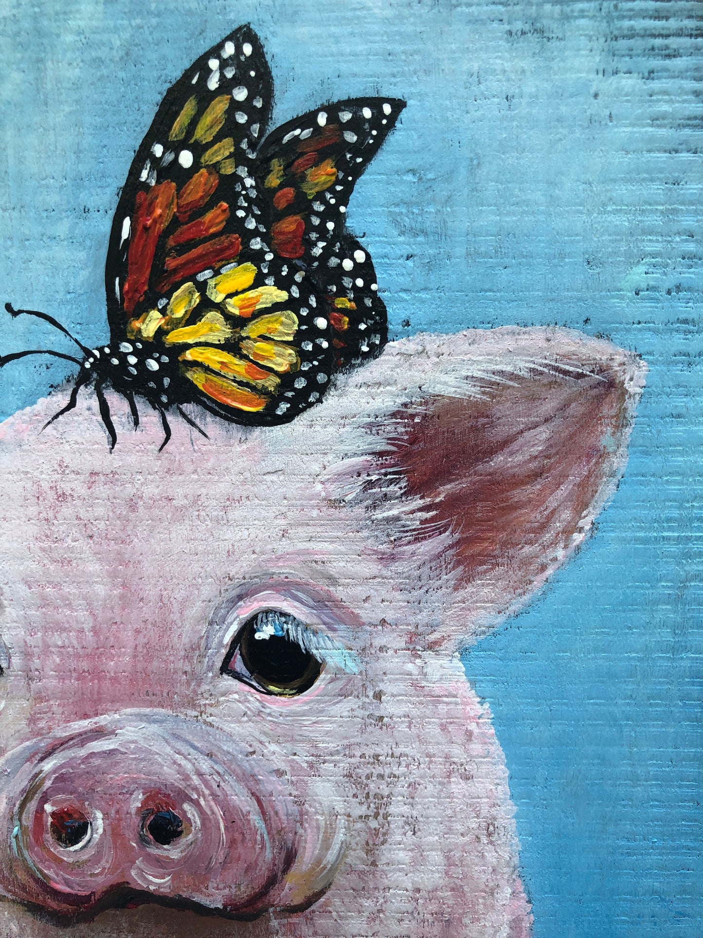 Original Pig Painting on Wood: Farmhouse Piggy Wall Art
