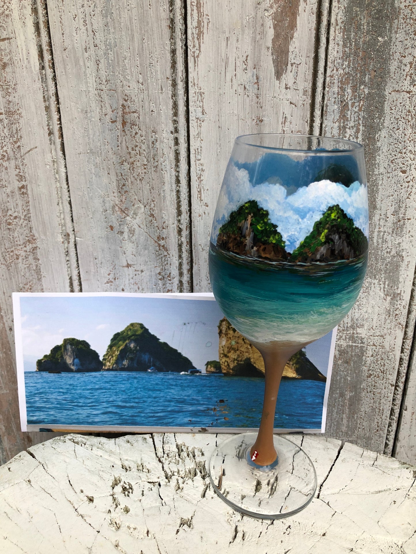 Hand Painted Custom Wine Glass: Personalized Landscape Travel Gift