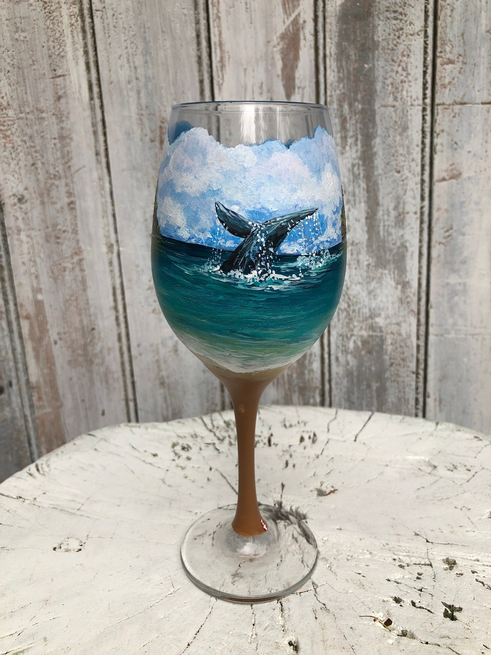 Hand Painted Custom Wine Glass: Personalized Landscape Travel Gift