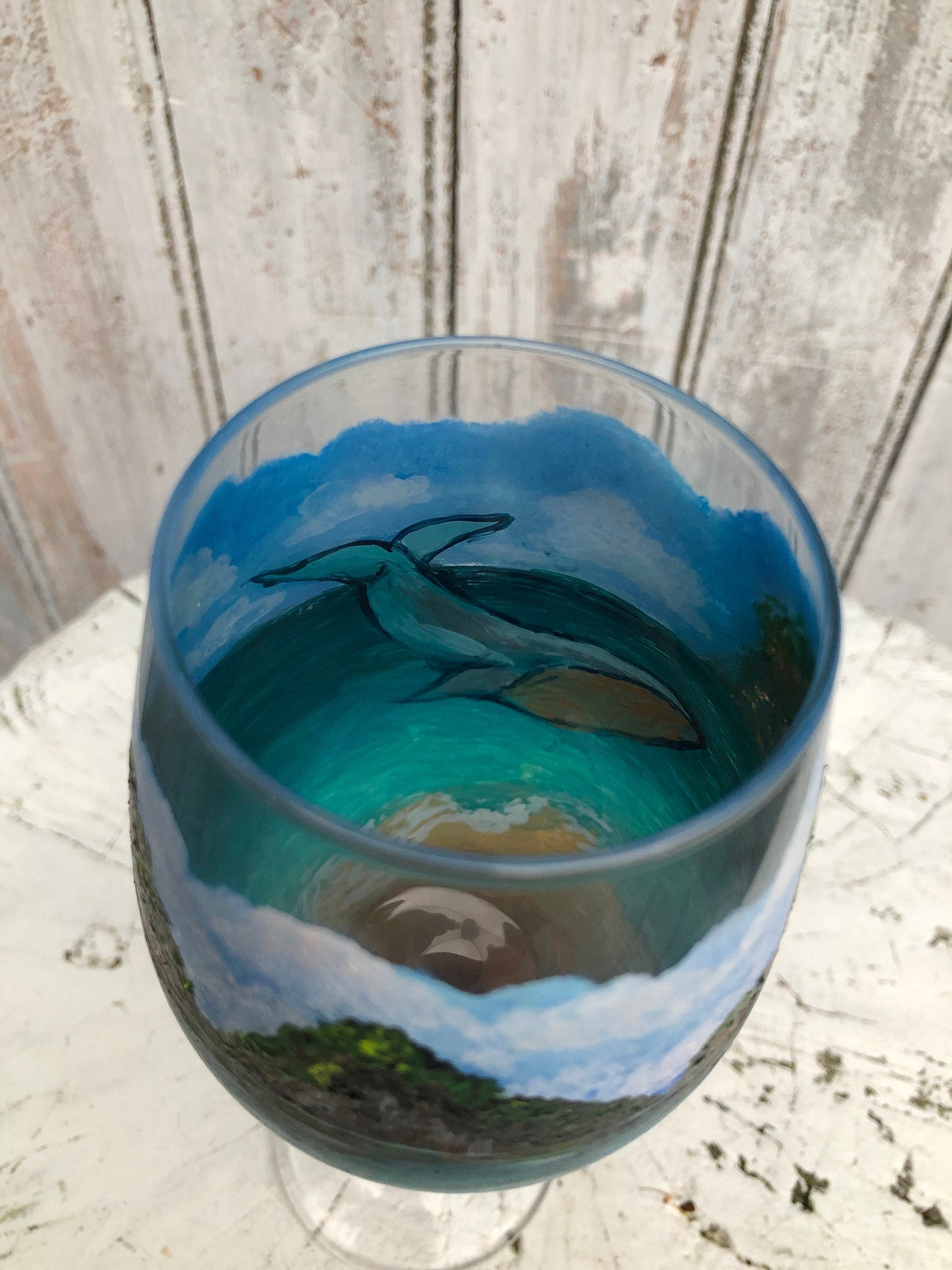Hand Painted Custom Wine Glass: Personalized Landscape Travel Gift