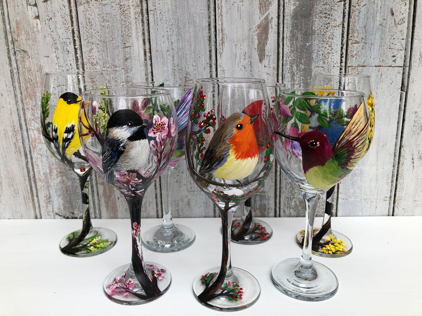 Hand Painted Chickadee Wine Glass: Bird Lover Gift