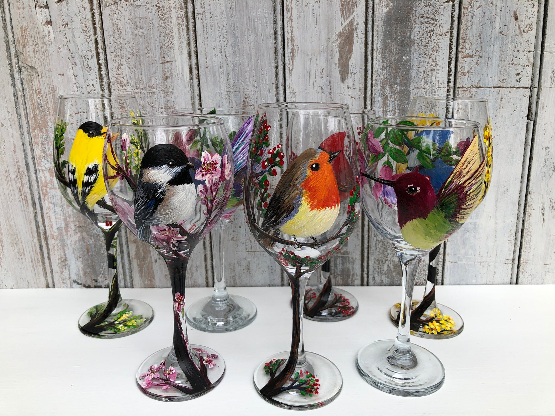 Hand Painted Chickadee Wine Glass: Bird Lover Gift