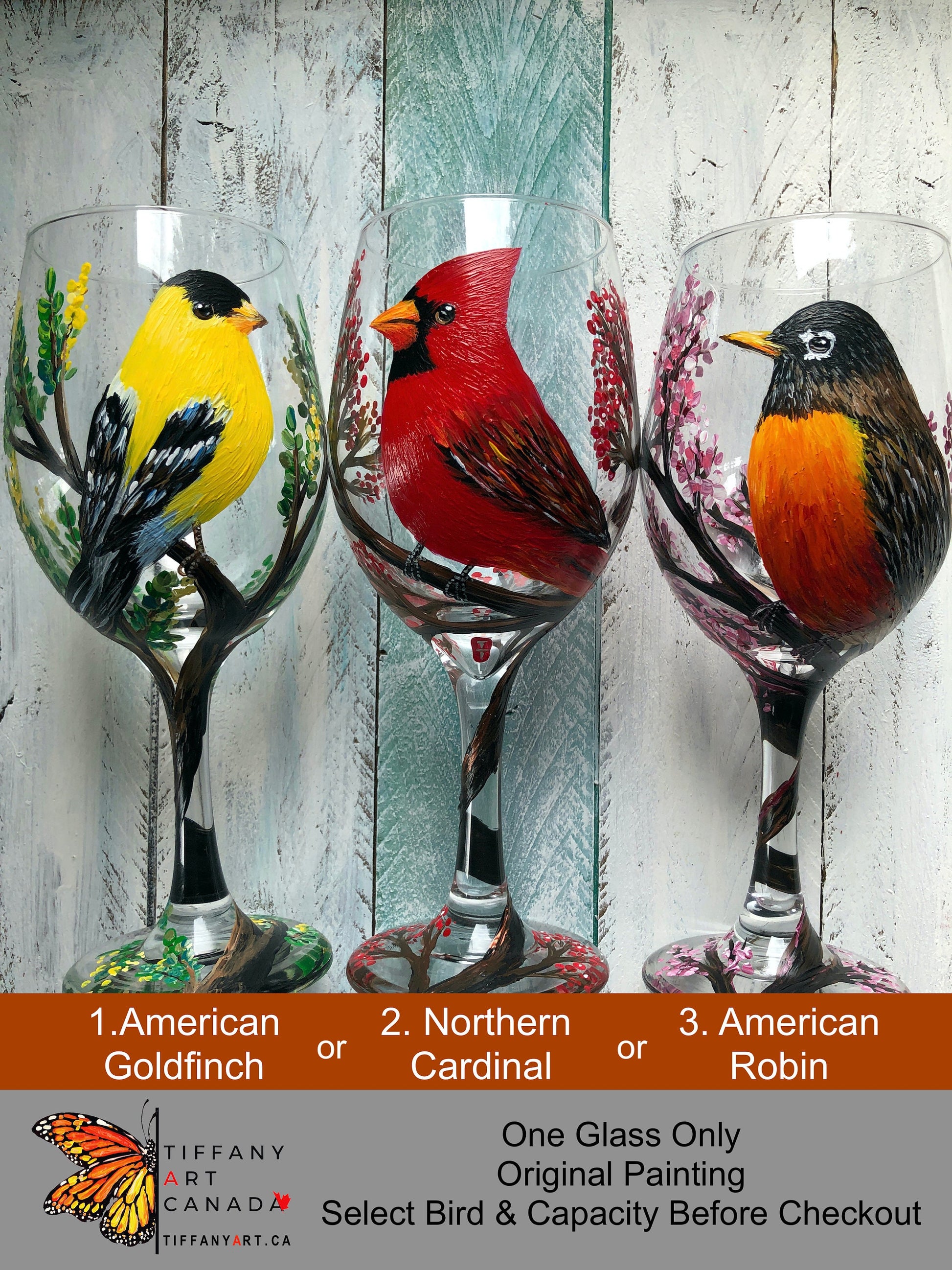 Hand painted Golden Oriole Wine Glass, Oriole Gift, Golden Oriole Painting, Bird Wine Glass, Personalized Wine Glass, Golden Oriole Decor