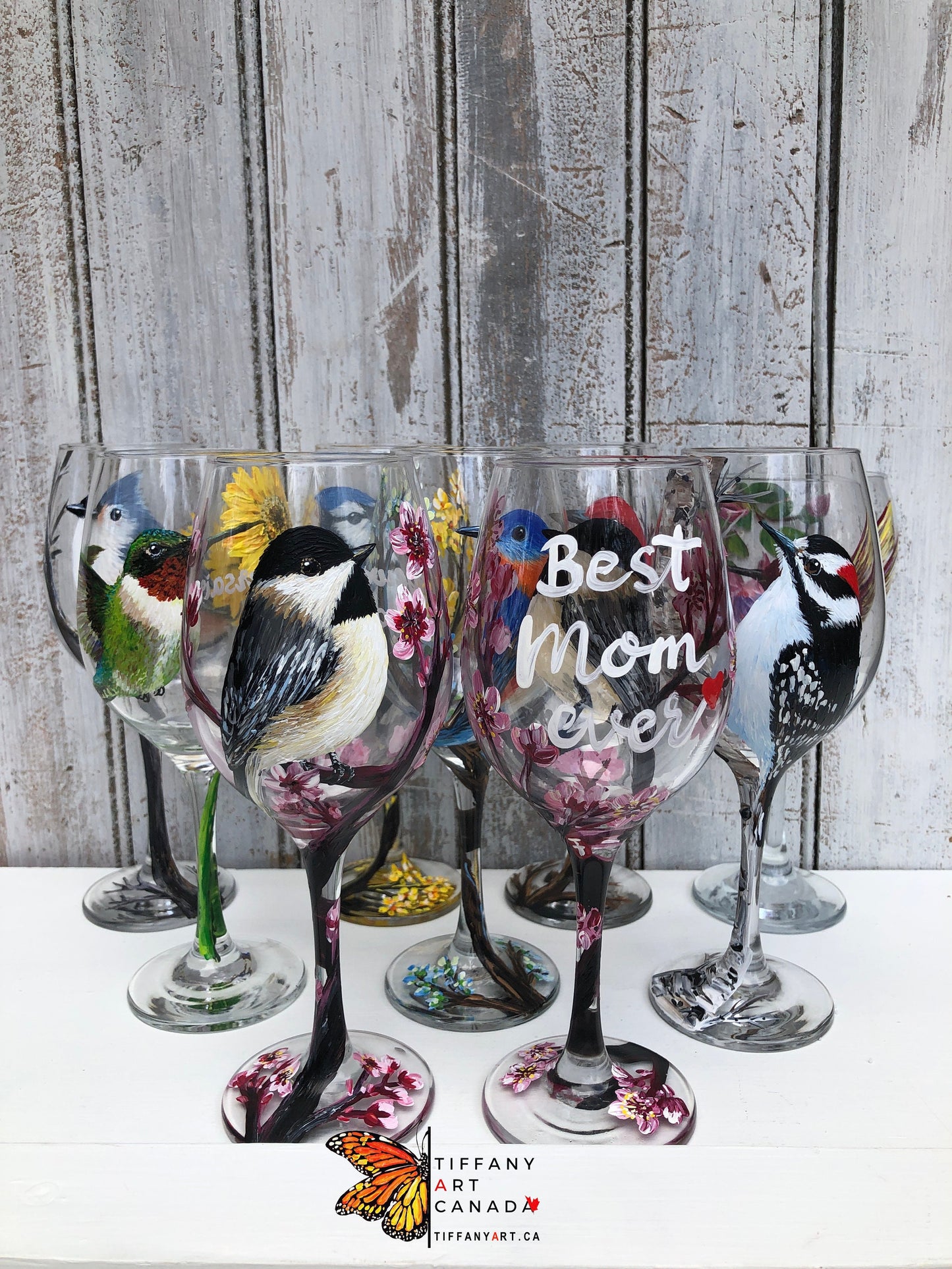 Hand Painted Chickadee Wine Glass: Bird Lover Gift