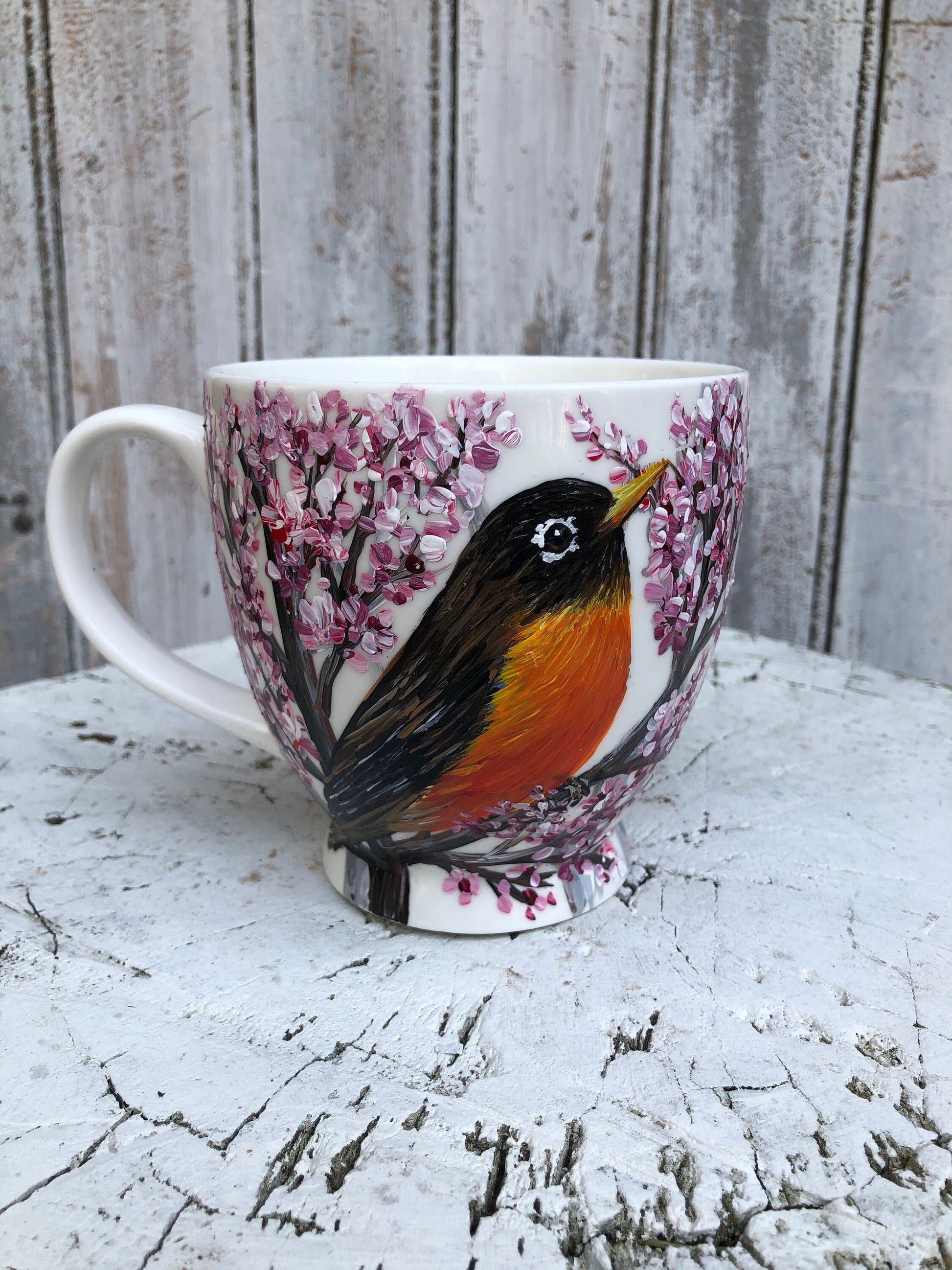 Personalized Bird Coffee Mug: Hand-Painted Robin Bird Art, Hummingbird Gift