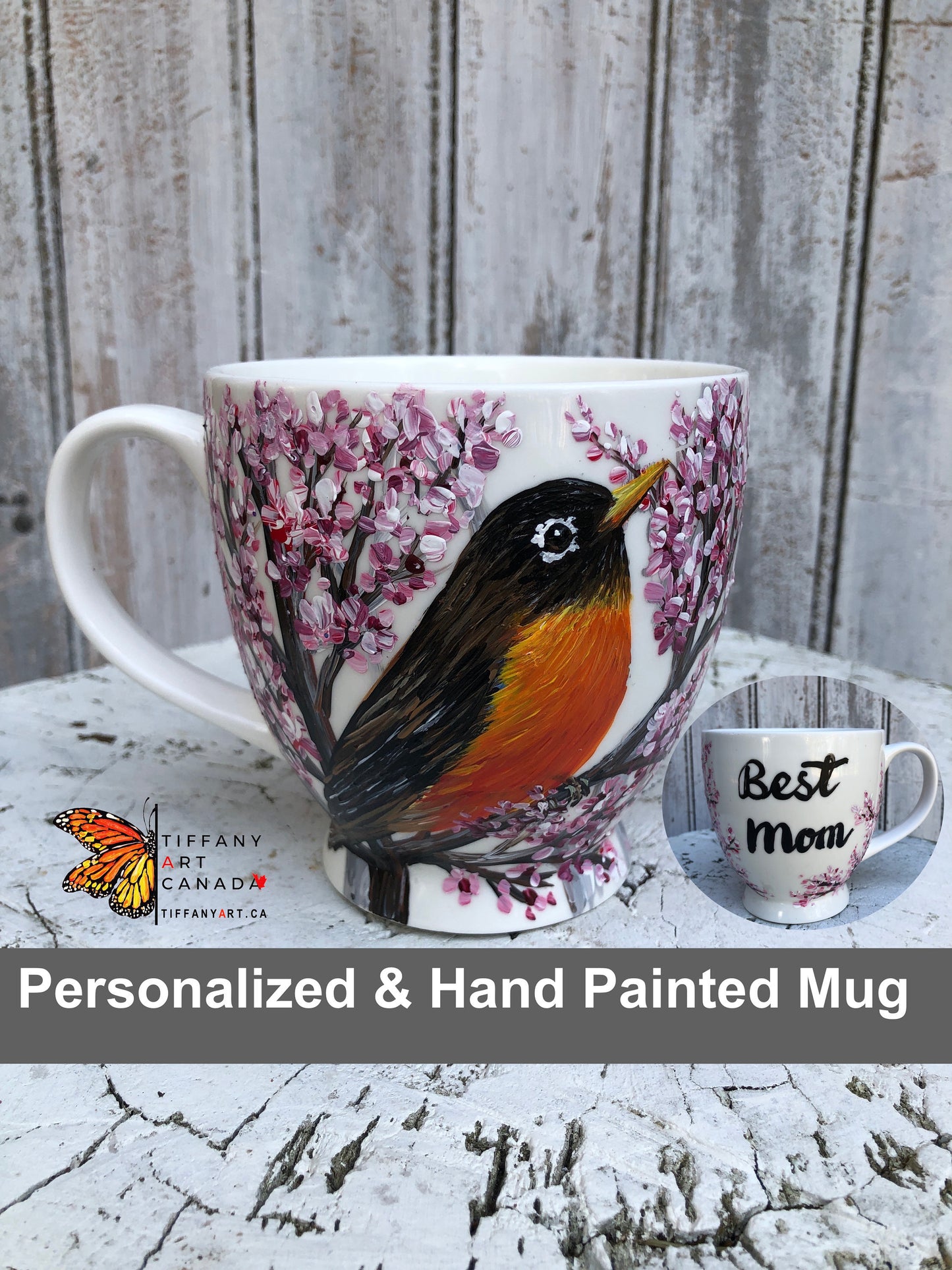 Personalized Bird Coffee Mug: Hand-Painted Robin Bird Art, Hummingbird Gift
