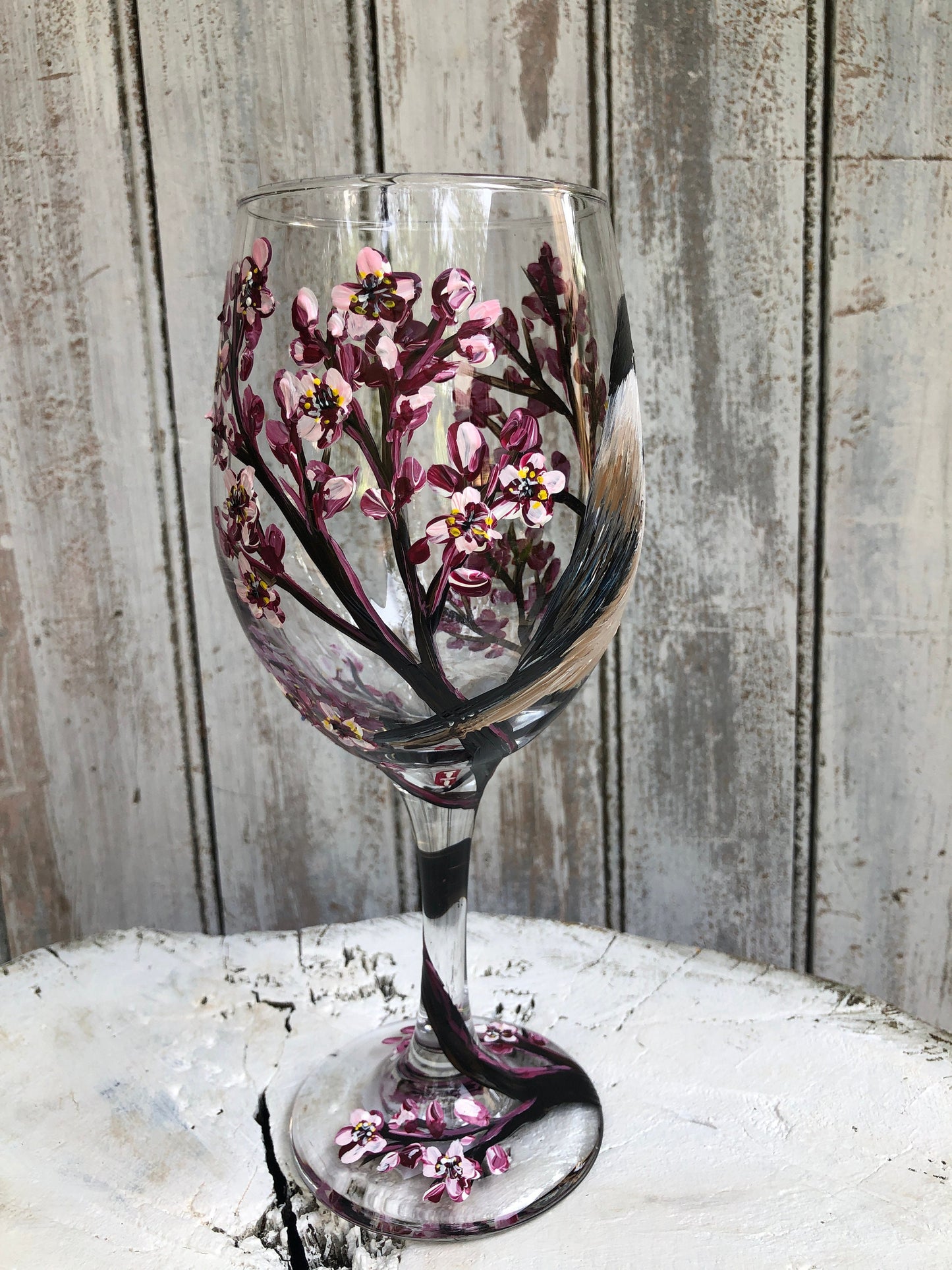 Hand-Painted Chickadee Wine Glass: Bird Lover Gift