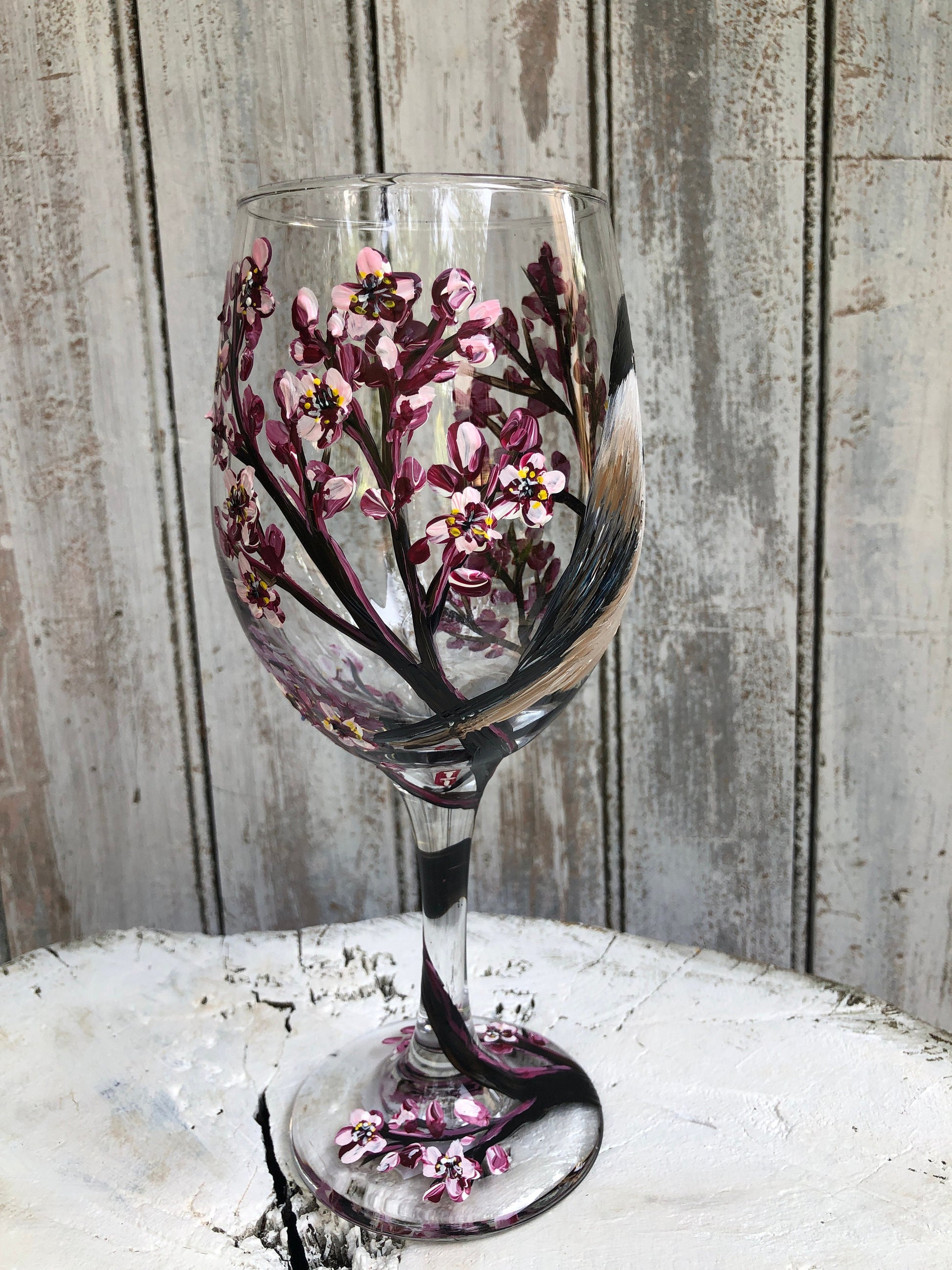 Hand-Painted Chickadee Wine Glass: Bird Lover Gift