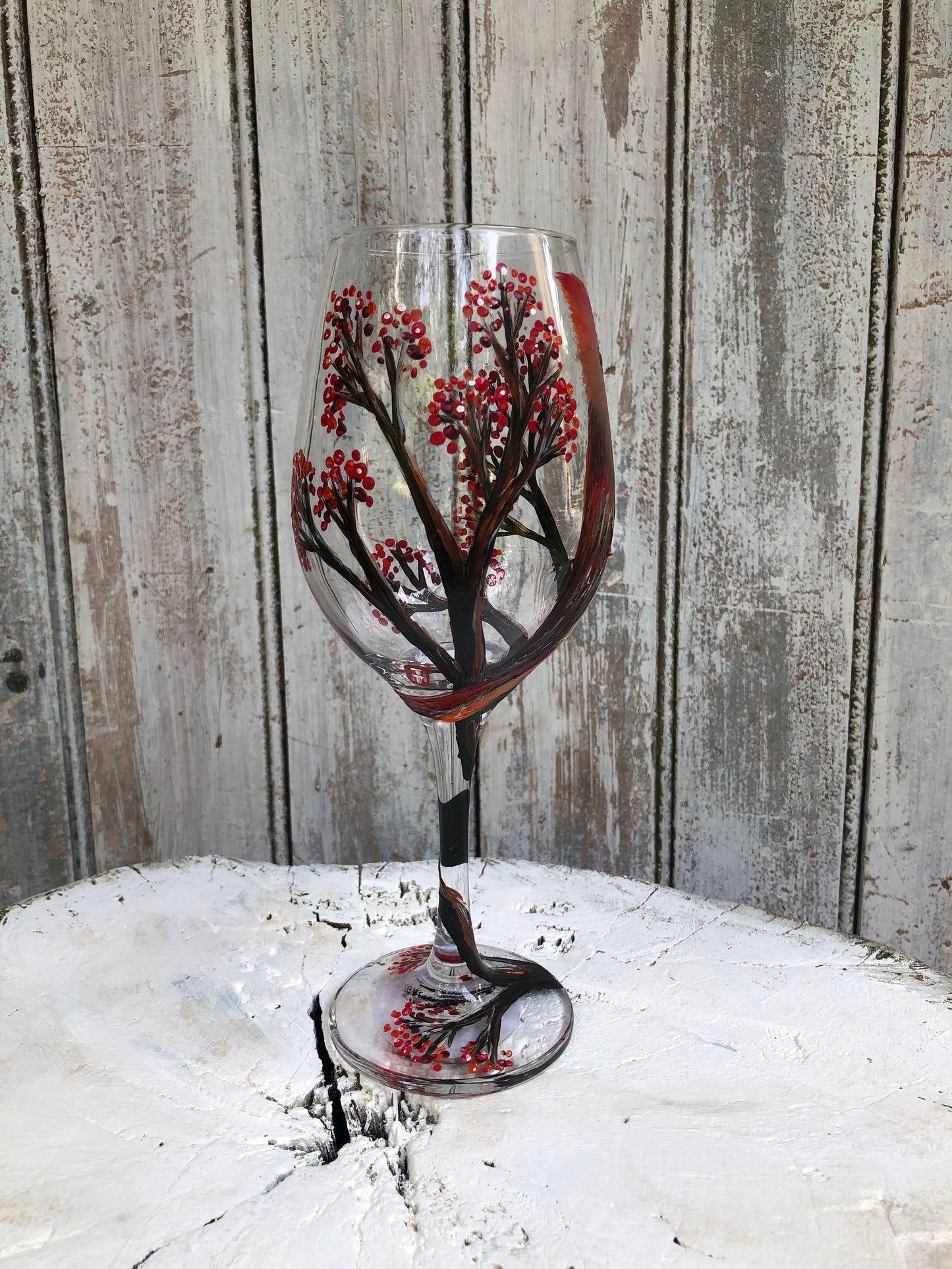 Hand-Painted Female Cardinal Wine Glass: Bird Lover Gift, Gift For Mom, Mother's Gift