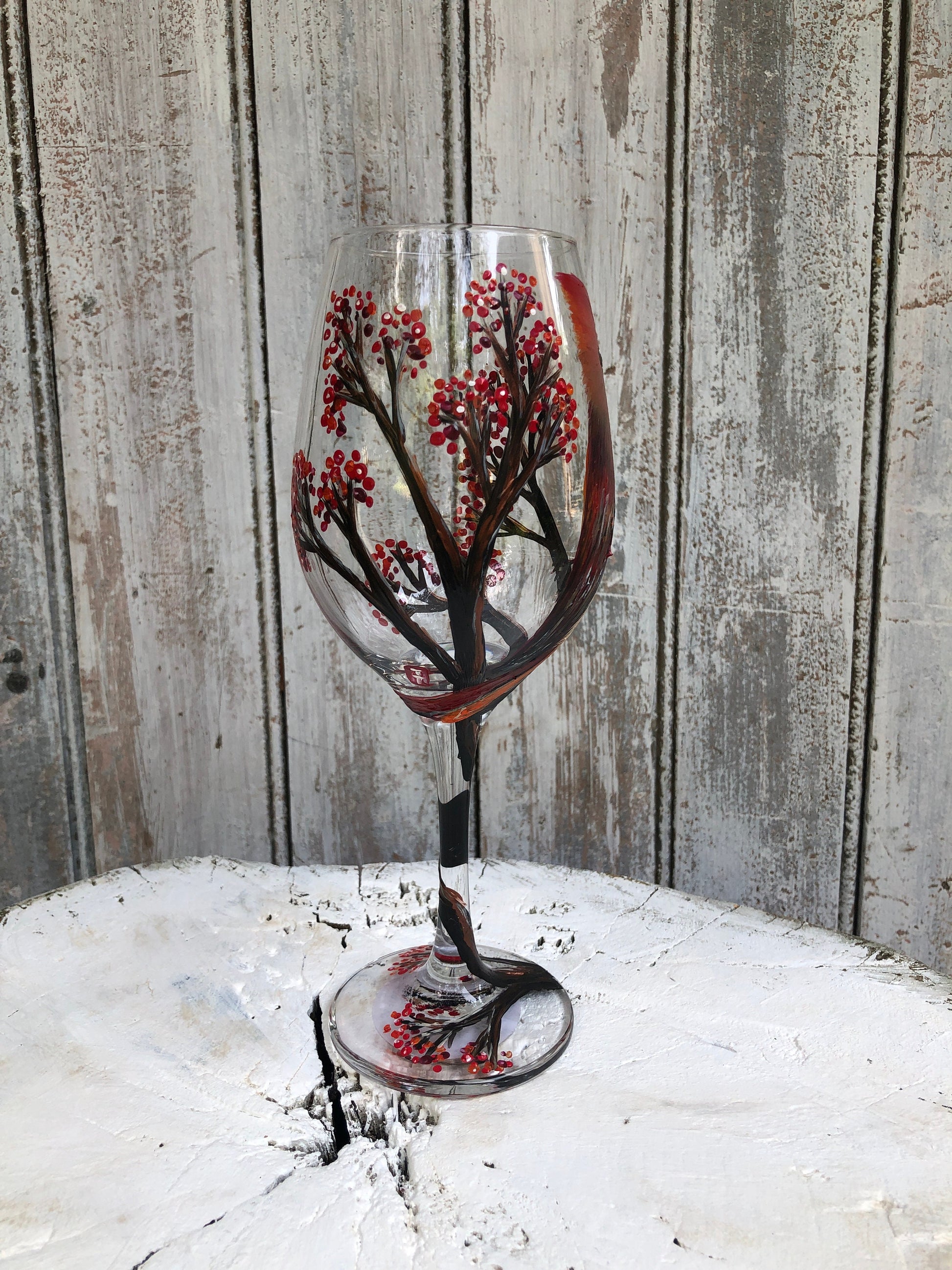 Hand-Painted Female Cardinal Wine Glass: Bird Lover Gift, Gift For Mom, Mother's Gift