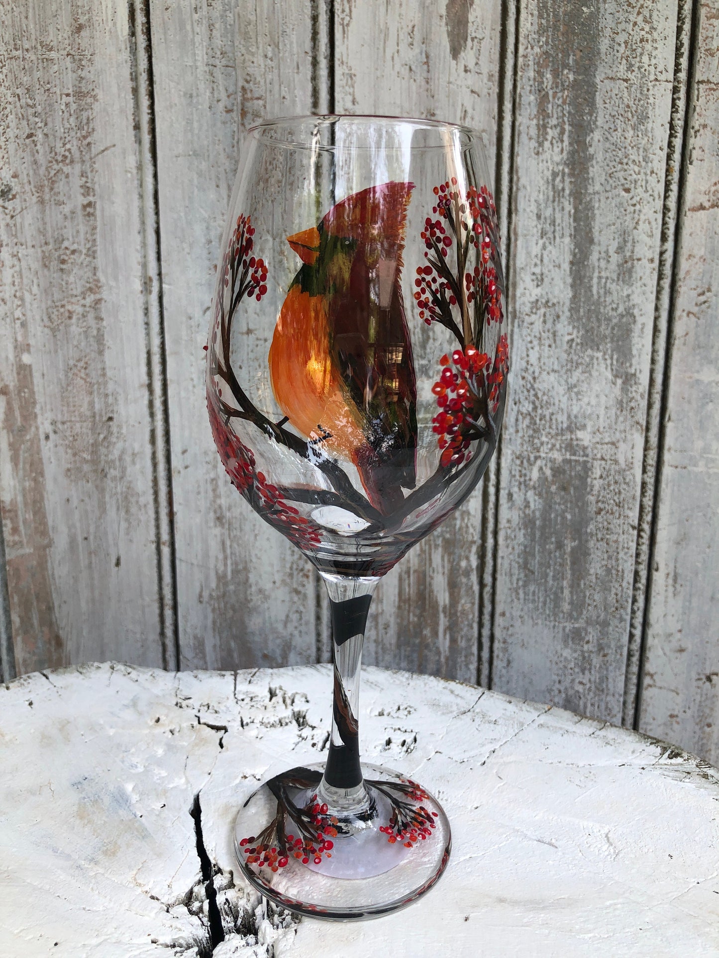 Hand-Painted Female Cardinal Wine Glass: Bird Lover Gift, Gift For Mom, Mother's Gift