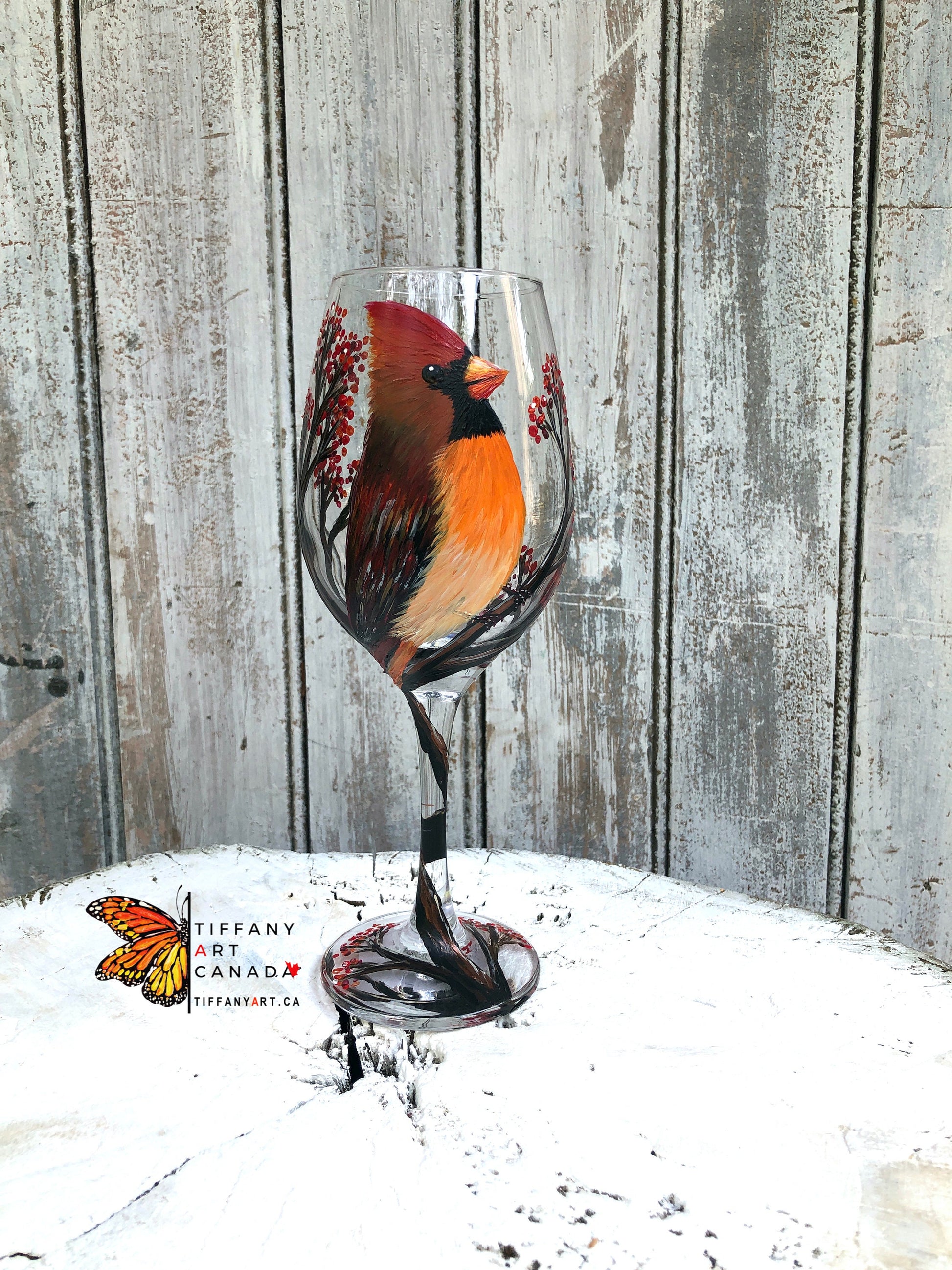 Hand-Painted Female Cardinal Wine Glass: Bird Lover Gift, Gift For Mom, Mother's Gift