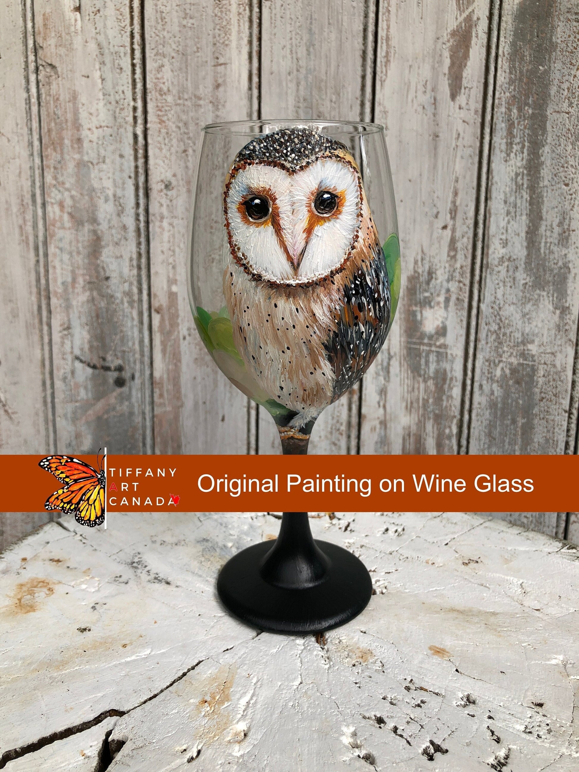 Hand Painted Barn Owl Wine Glass: Personalized Bird Lover Gift