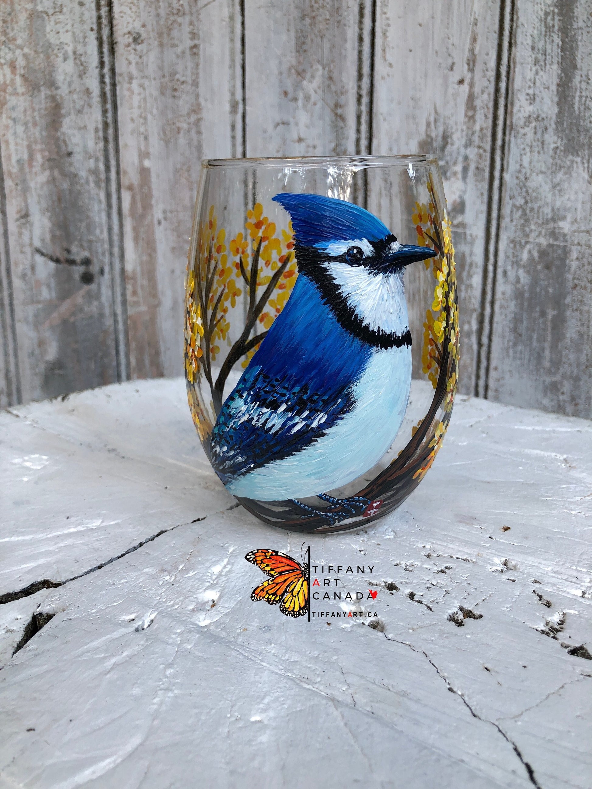 Hand Painted Bird Tumbler, Blue Jay Gift, Christmas Gift, Bird Gifts for Women, Bird Lover Gift, Bird Watching, Blue Jay Paining, Wine Glass