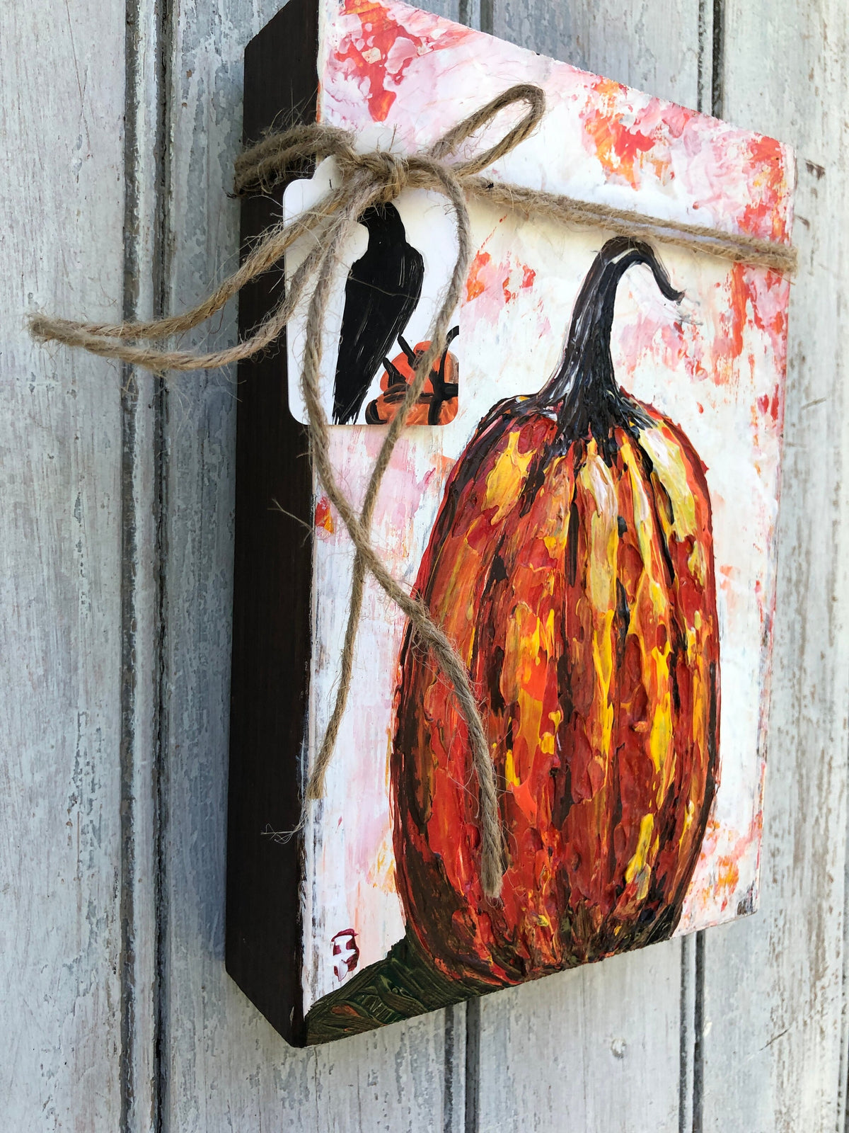 Tall Pumpkin Painting on Wood, 5.5x8"