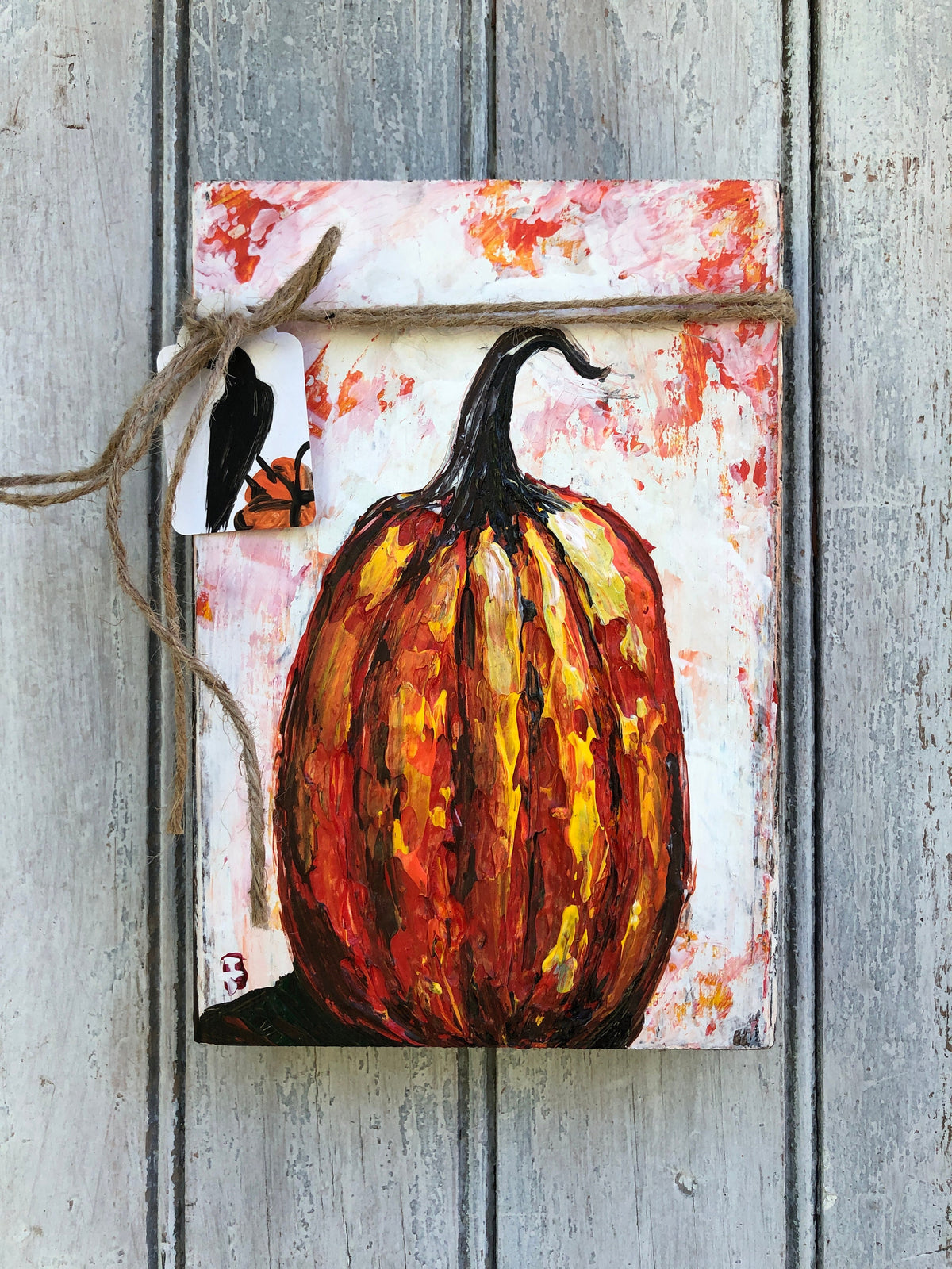 Tall Pumpkin Painting on Wood, 5.5x8"