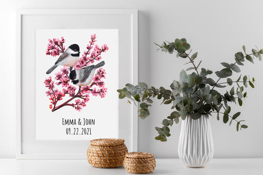 Personalized Chickadee Couple Print
