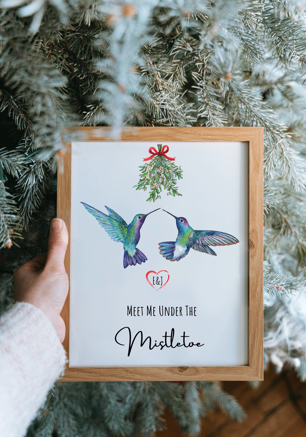 Meet Me Under the Mistletoe hummingbird couple print - photo 2