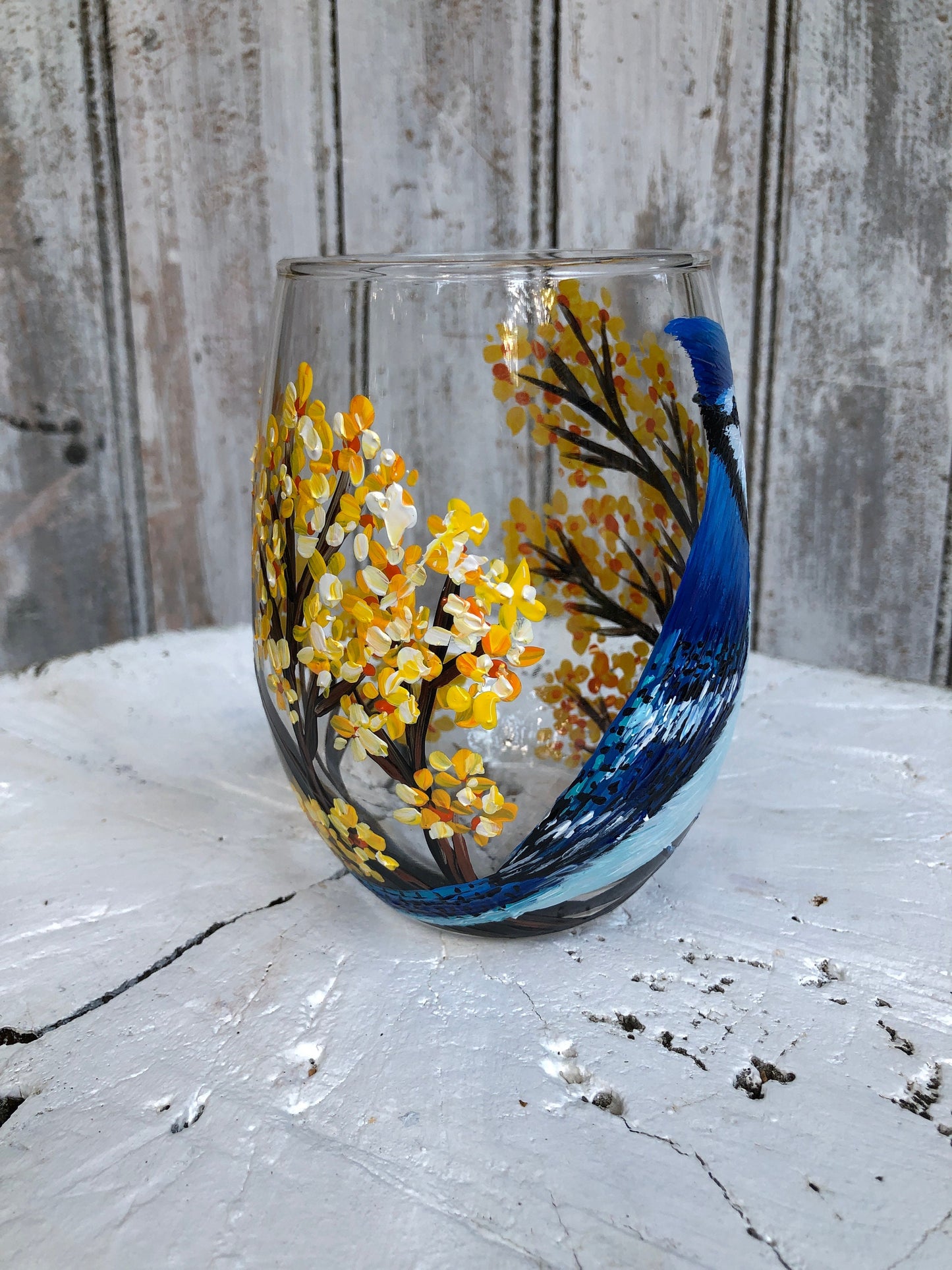 Hand Painted Bird Tumbler, Blue Jay Gift, Christmas Gift, Bird Gifts for Women, Bird Lover Gift, Bird Watching, Blue Jay Paining, Wine Glass