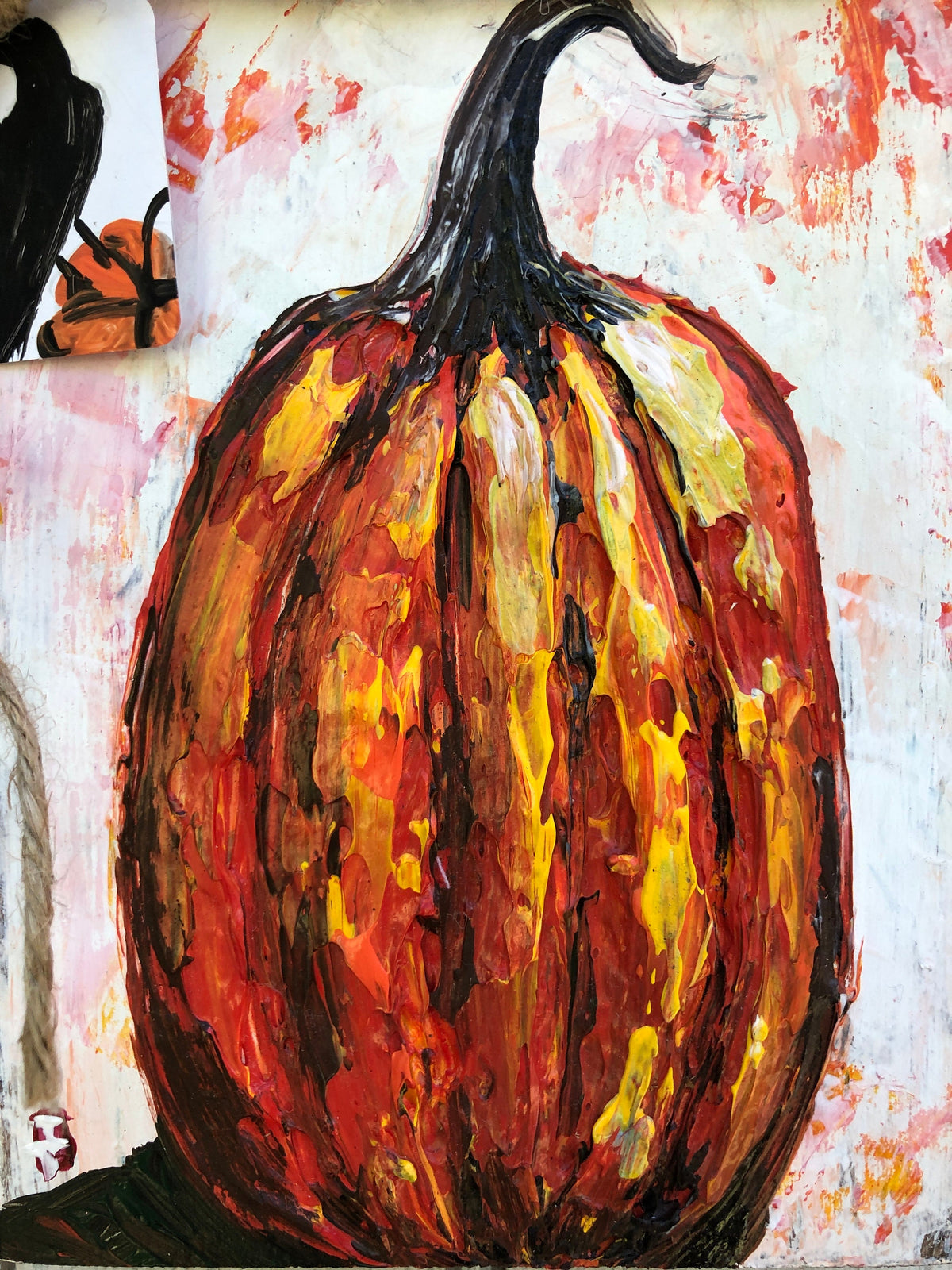 Tall Pumpkin Painting on Wood, 5.5x8"