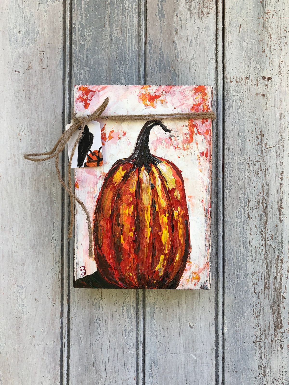 Tall Pumpkin Painting on Wood, 5.5x8"