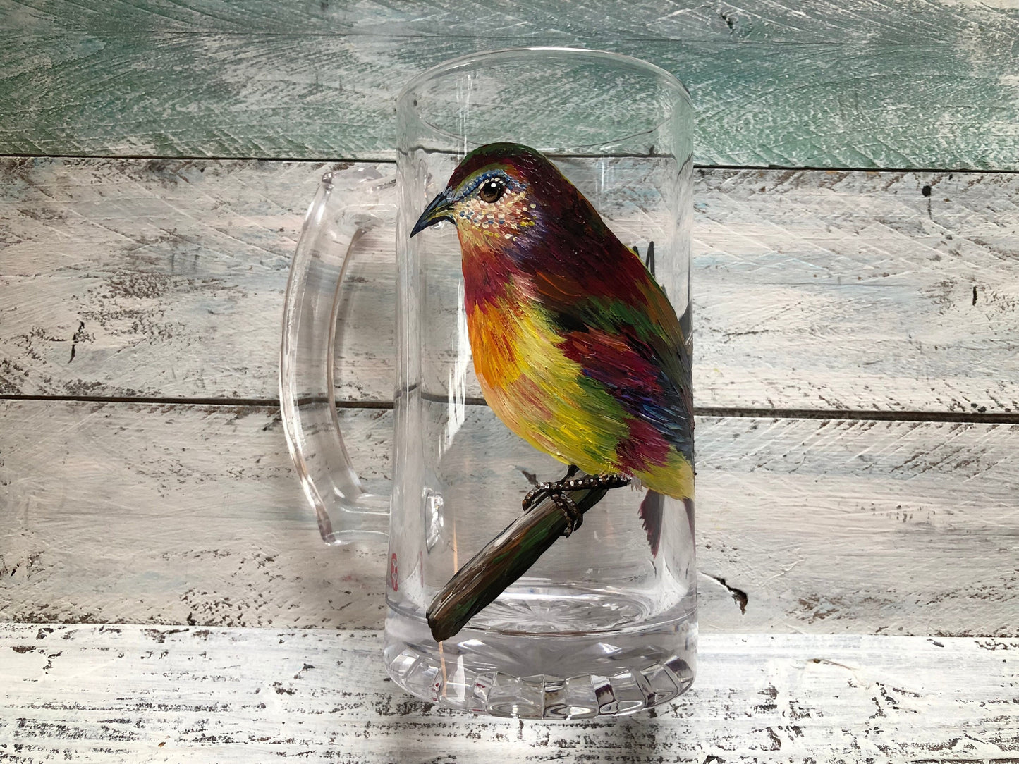 Hand Painted Extinct bird Beer Mug, Moloka'i bird Wine Glass, Bird Wine Glass, Wine Lover Gift, Personalized Beer Mug, Anniversary Gift