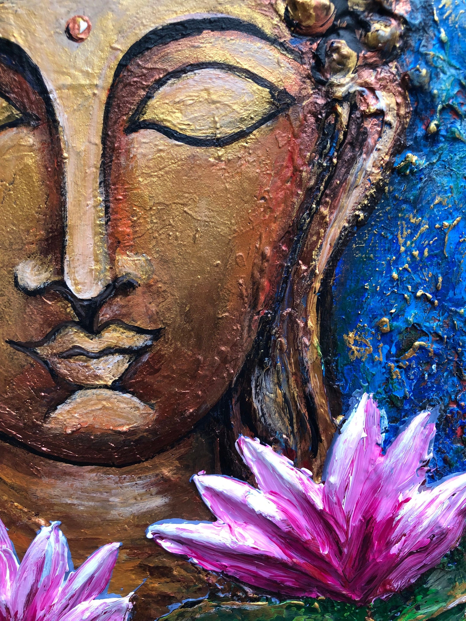 Original Buddha painting on Canvas, Buddha Lover Gift, Meditation Wall Decor, Yoga studio decor, Gold Buddha, Buddha decoration