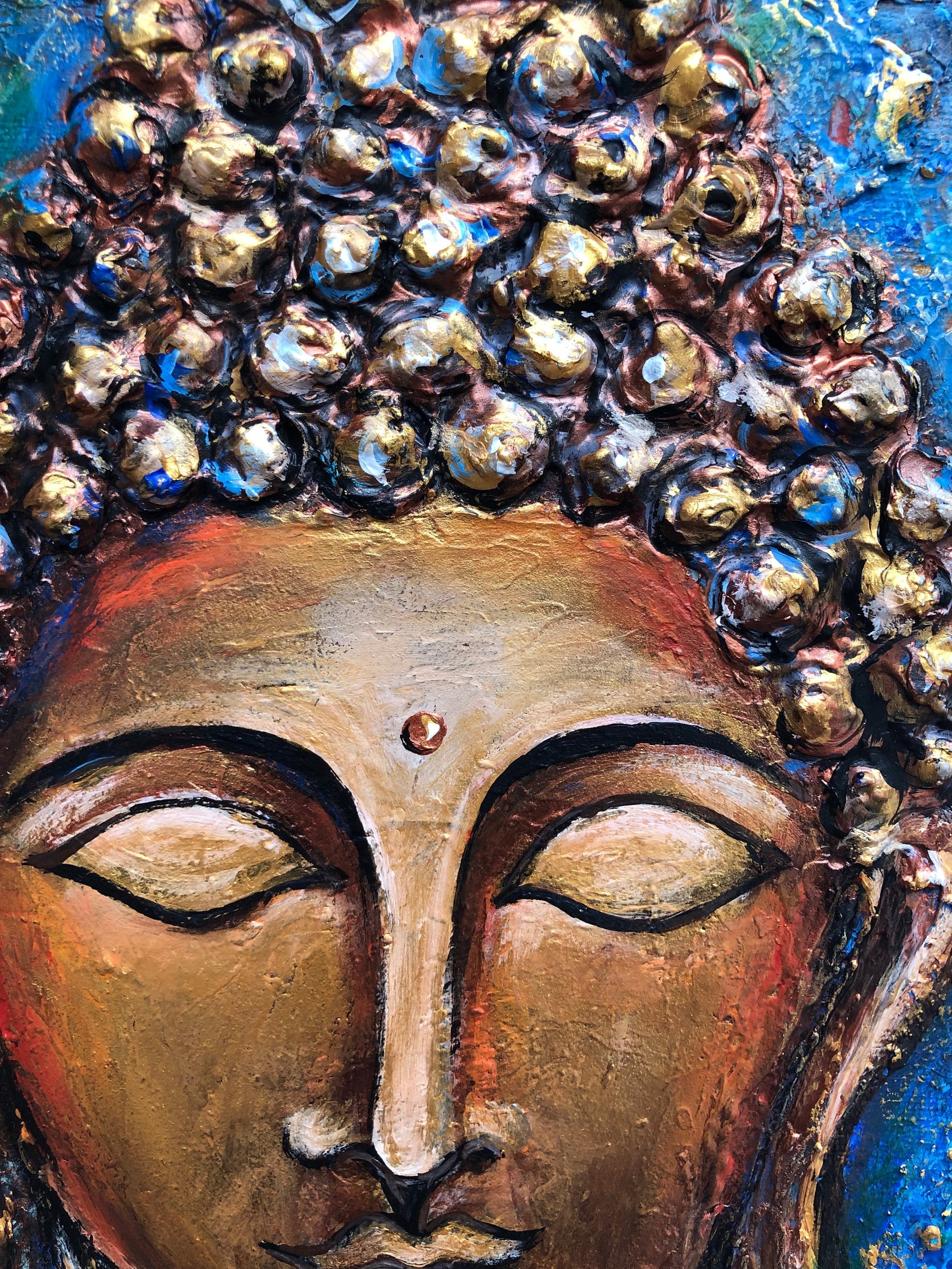 Original Buddha painting on Canvas, Buddha Lover Gift, Meditation Wall Decor, Yoga studio decor, Gold Buddha, Buddha decoration